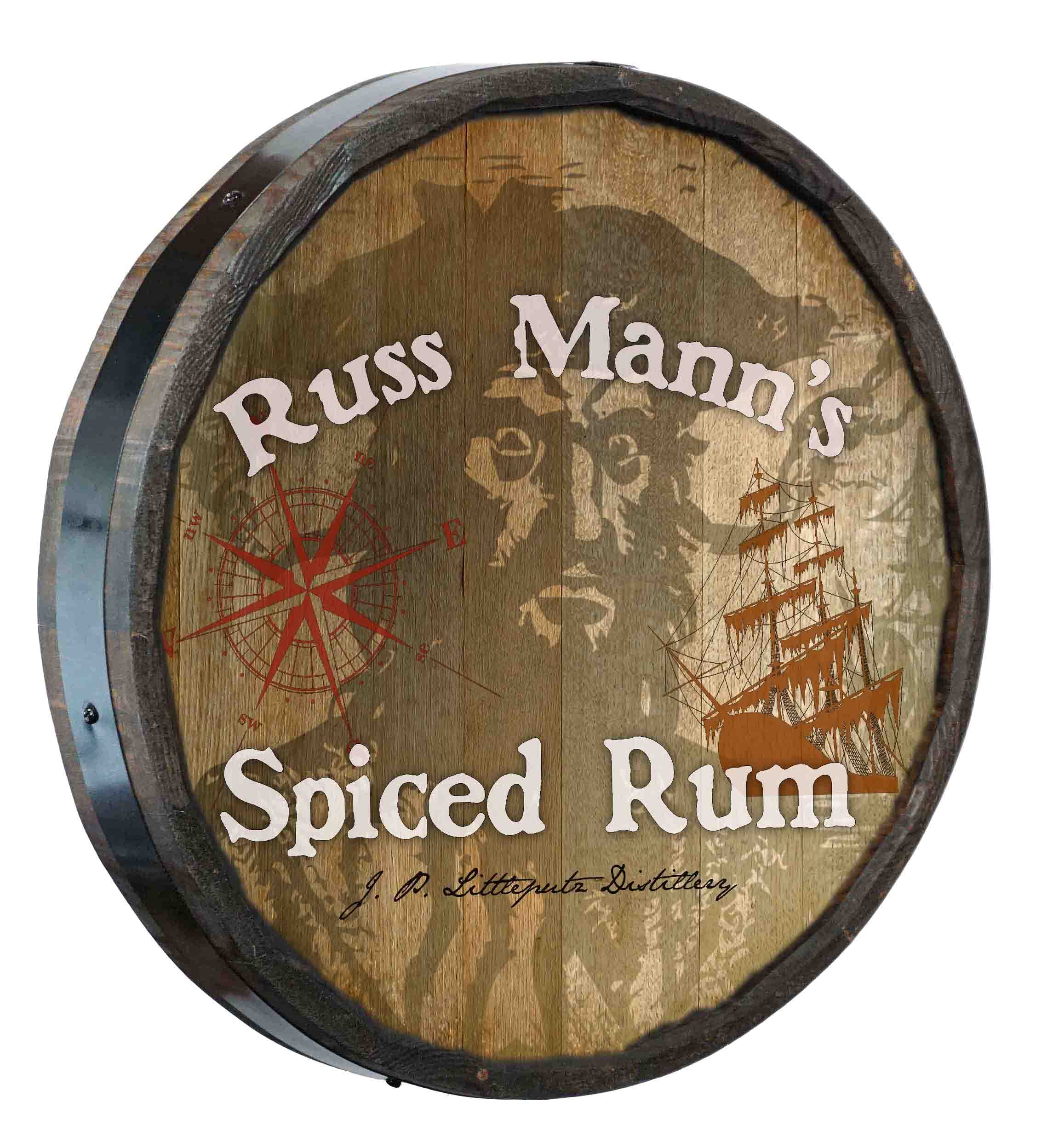 Personalized 21-Inch Whiskey Barrel Head Sign by Thousand Oaks Barrel Co. - Custom Wooden Home Bar Decor for Man Cave, Kitchen, Office - Pirate Theme Wine Barrel Lid Wall Art (C7) - Perfect for Rustic Home Decor, Whiskey Lover Gifts & Western Style Interior Design