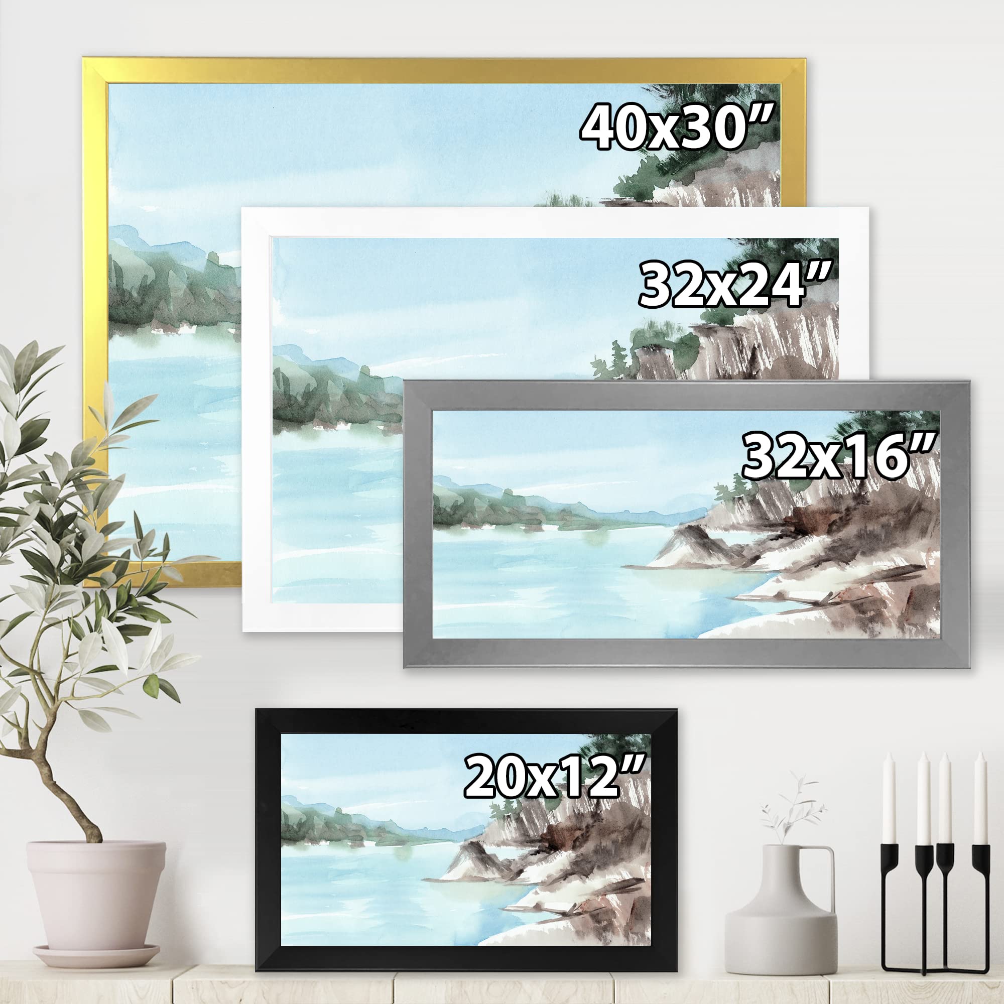 Blue Lake Rocks Framed Wall Art - Nature Inspired Decor for Living Room, Bedroom & Office | Scenic Landscape Painting for Home & Office Decor