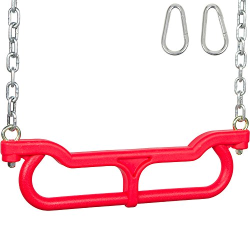 Swing Set Stuff Inc. Red Uncoated Chain Combo Trapeze with SSS Logo Sticker - Outdoor Playground Equipment for Kids Backyard, Park & School Play Areas