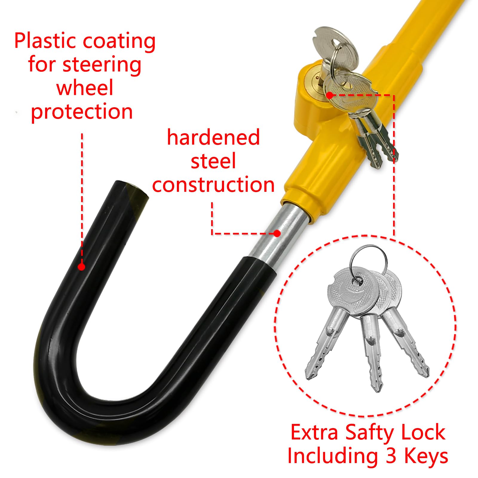 KAYCENTOP Universal Car Steering Wheel to Brake Pedal Lock - Anti-Theft Security Device for Vehicles (Bright Yellow) | Perfect for Parking Security & Theft Prevention in Public Areas