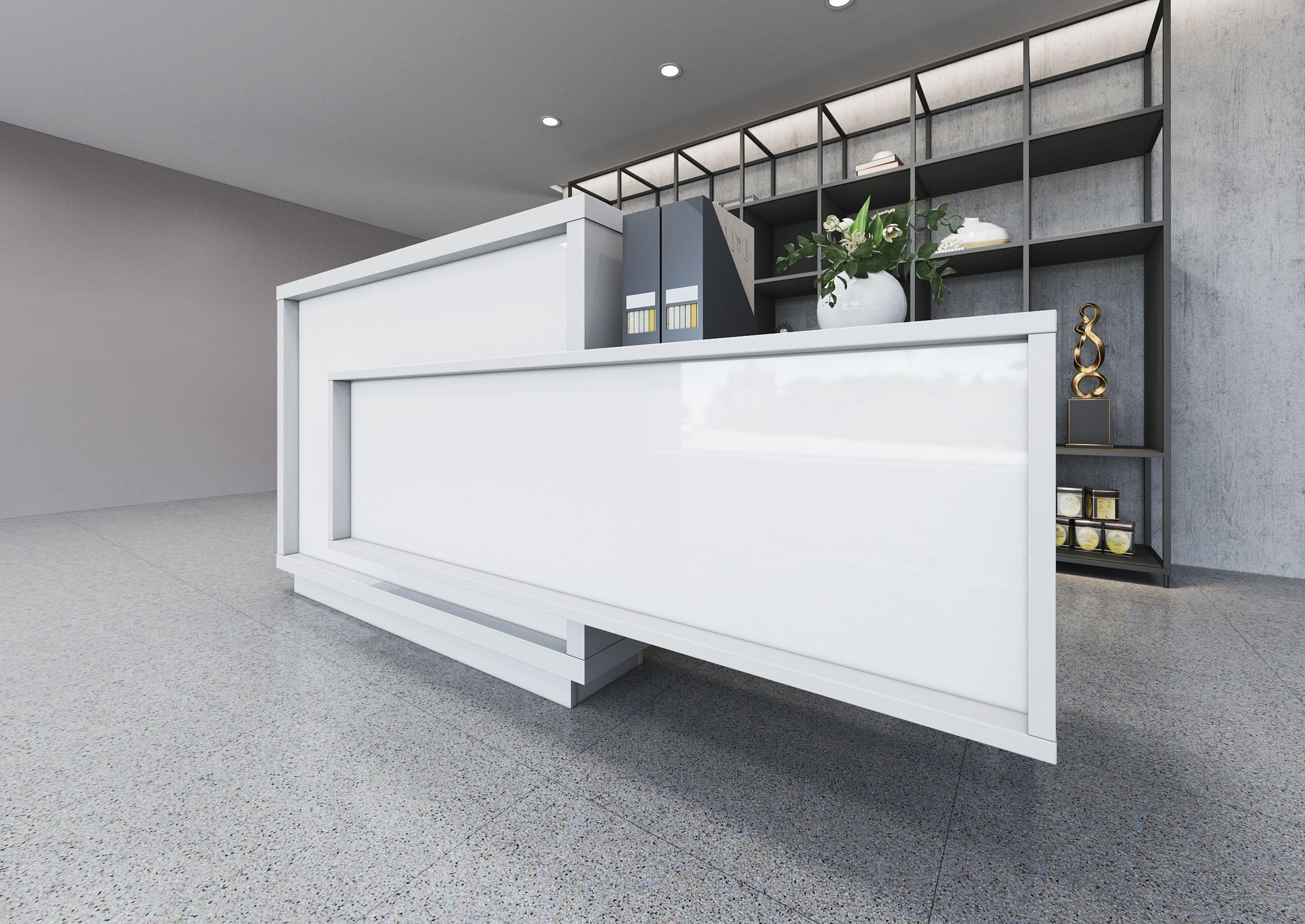 ADA Compliant Reception Desk - Right Facing White Counter for Office Lobby | Wheelchair Accessible Front Desk for Hotels, Clinics & Corporate Spaces