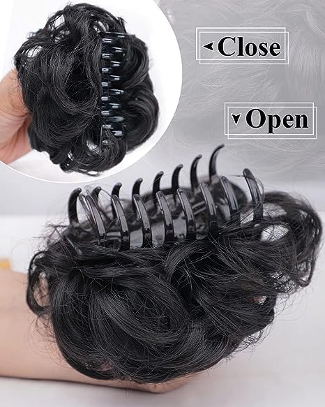 Coach & Pep Synthetic Nylon Messy Curly Hair Claw Clip | Natural Wavy Curly Hair Comb | Women's Hair Extension for Ponytail & Bun | Perfect for Casual, Office & Party Hairstyles