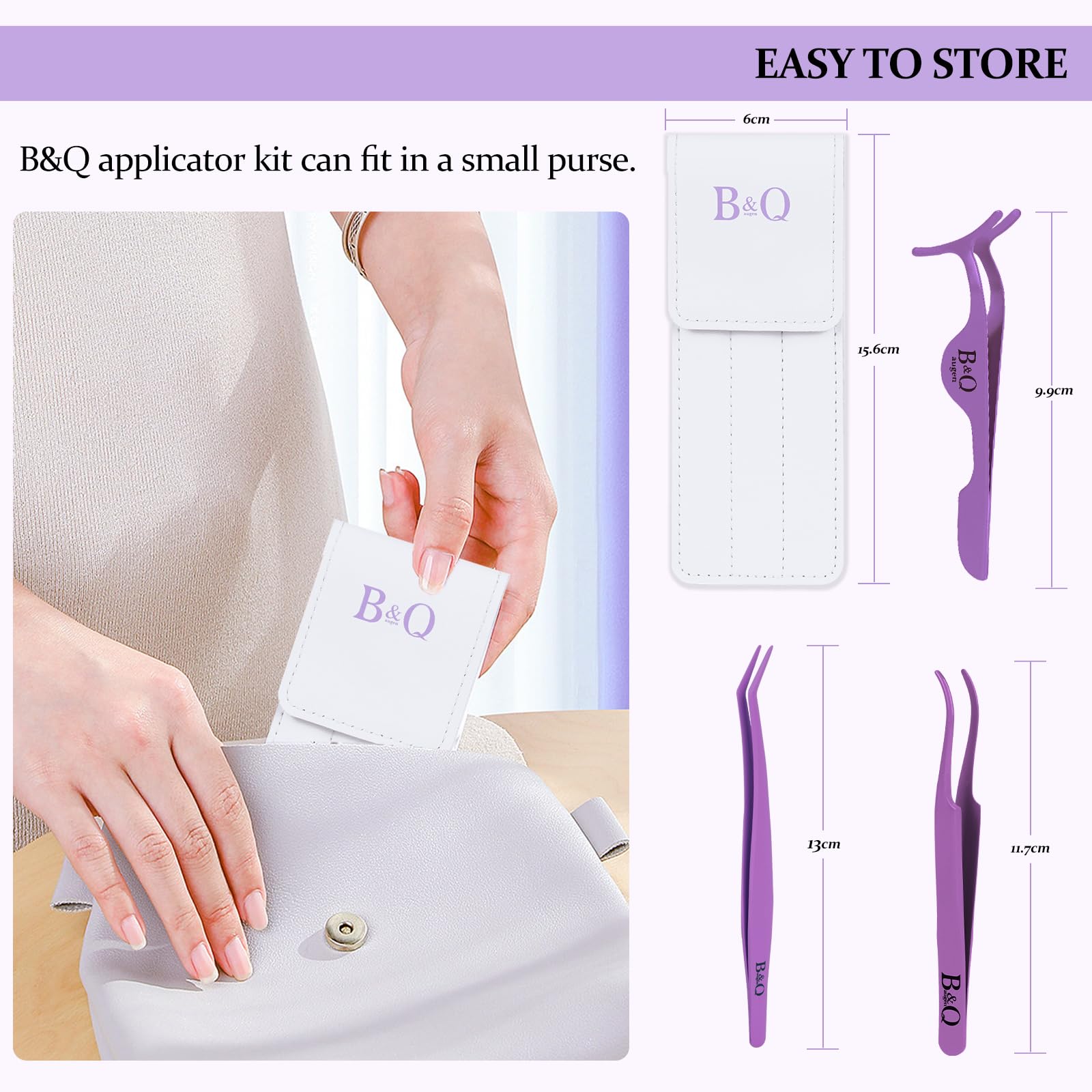 B&Qaugen 3-Piece False Eyelash Applicator Set - Professional DIY Eyelash Extension Tweezers Kit (Purple) for Perfect Lash Application at Home, Salon, or Party