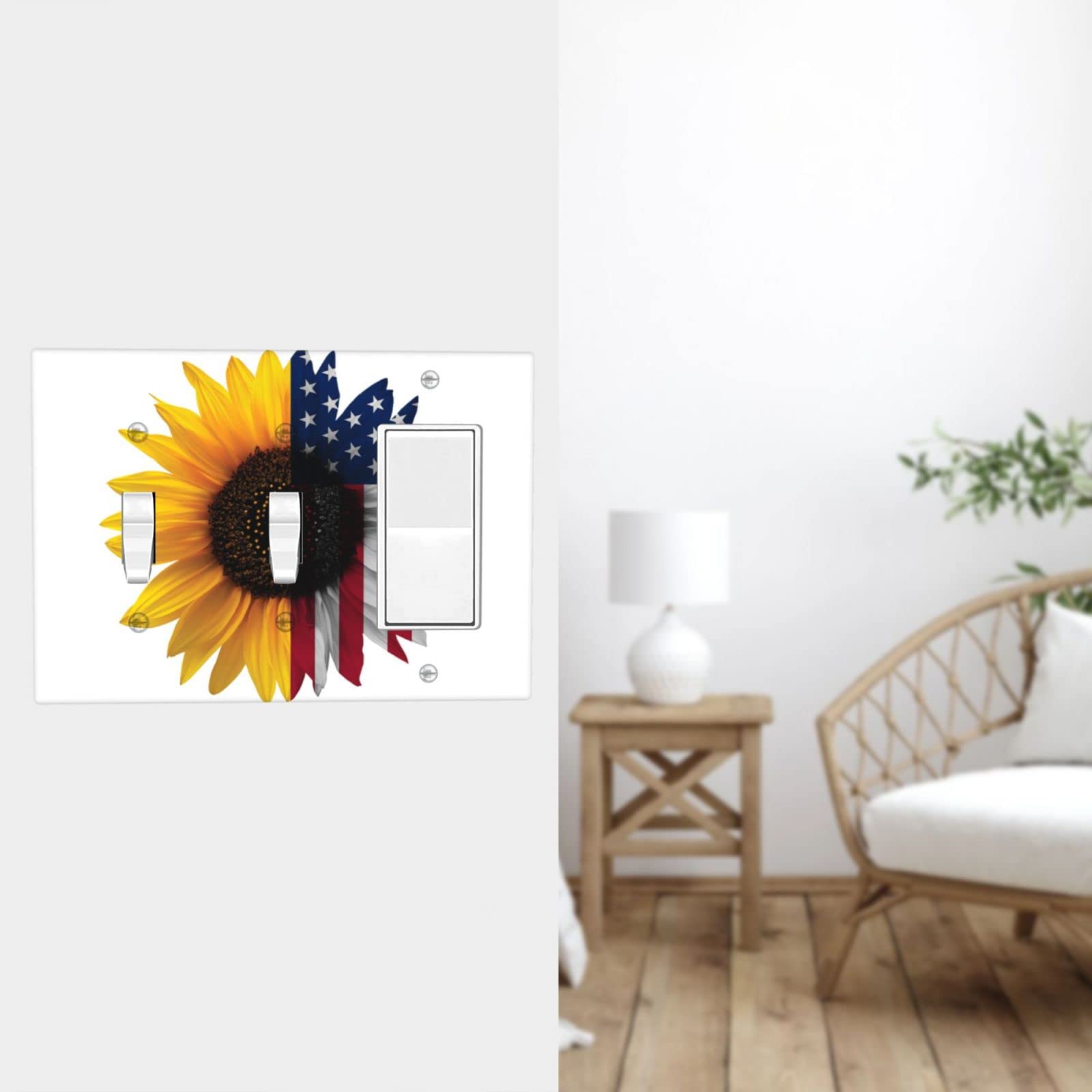 American Flag Sunflowers 3-Gang Light Switch Cover - Decorative Wall Plate for Kitchen, Bedroom & Office - Durable Electrical Outlet Cover with Floral Art Design - Perfect for Home Decor and DIY Projects