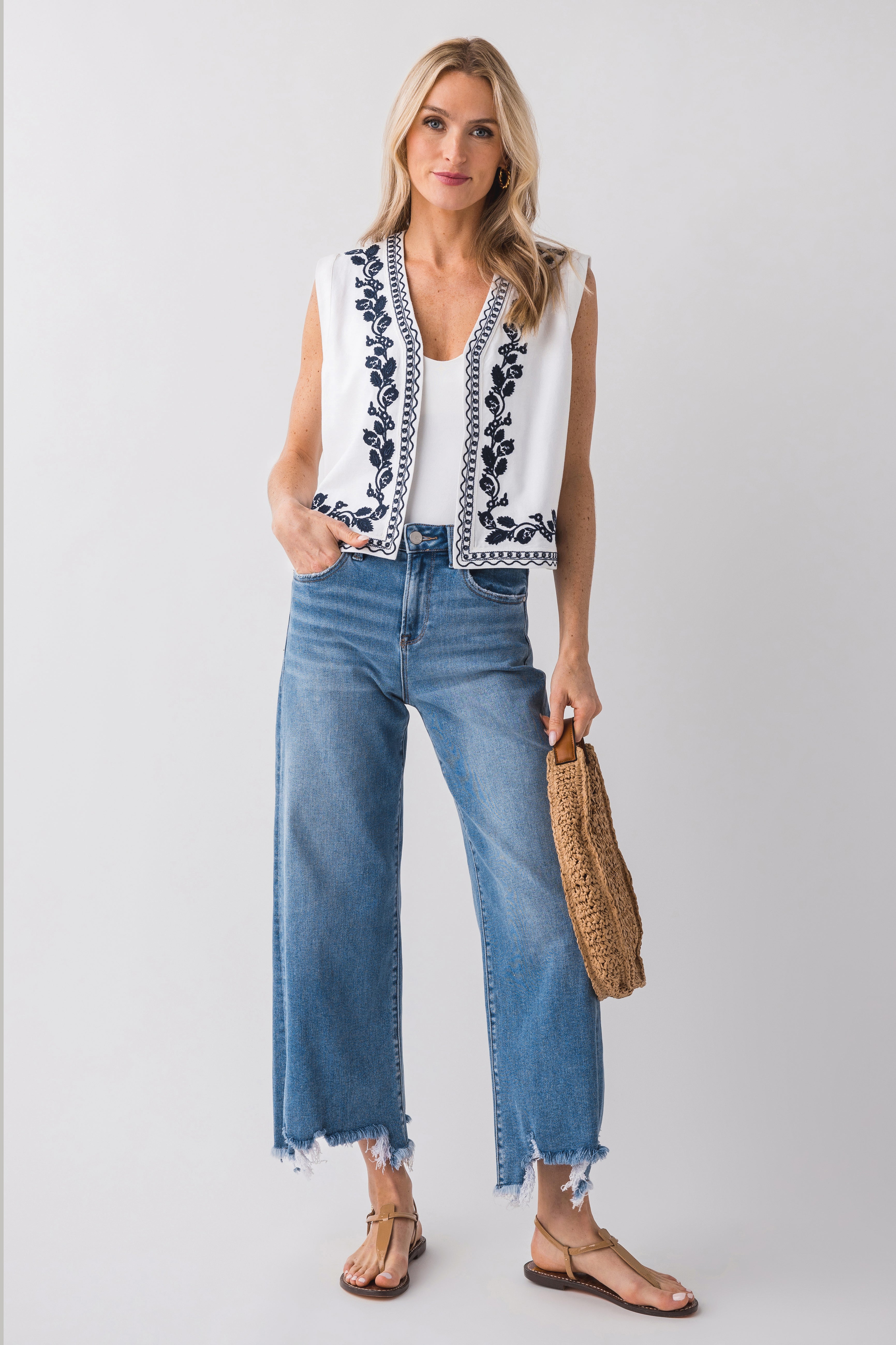 Risen Bobbie High Rise Step Hem Crop Wide Leg Jeans for Women - Trendy Casual & Streetwear Outfits