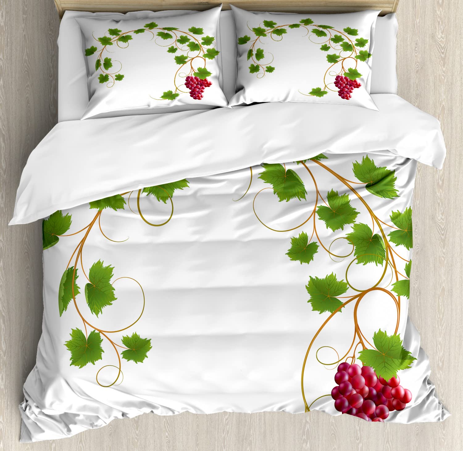Ambesonne Vineyard Duvet Cover Set - Twin Size 2-Piece with Ivy Branch & Cabernet Wine Cluster Design in Green & Purple | Includes 2 Duvet Covers & 2 Pillowcases | Perfect for Wine Lovers' Bedrooms, Guest Rooms & Vineyard-Themed Decor