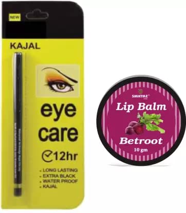 SmieTrz Long Lasting Waterproof Kajal & Beetroot Lip Balm Set (2-in-1) - Perfect for Daily Makeup and Lip Care Routine