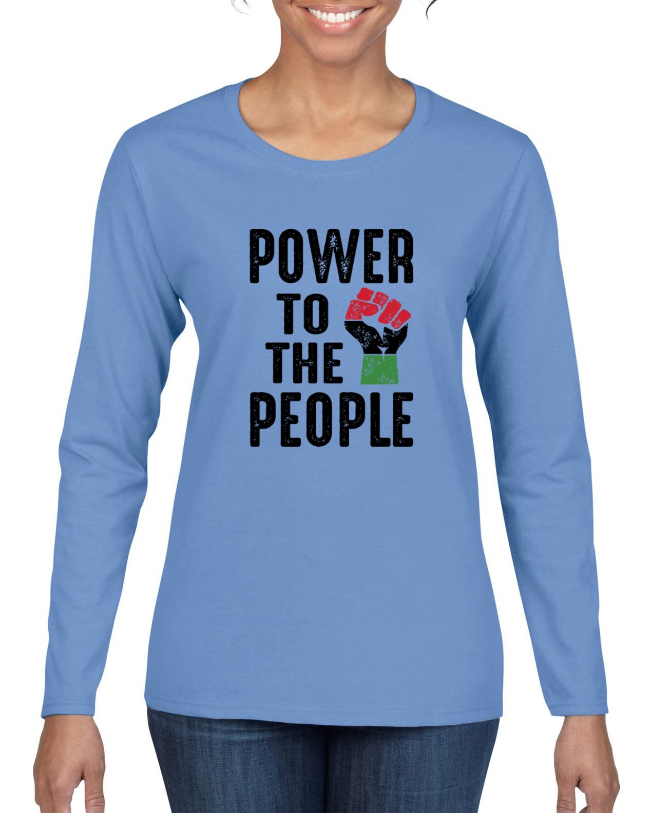 Wild Bobby Power to The People Black Pride Women's Graphic Long Sleeve T-Shirt - Black History Month & Social Justice Apparel for Women