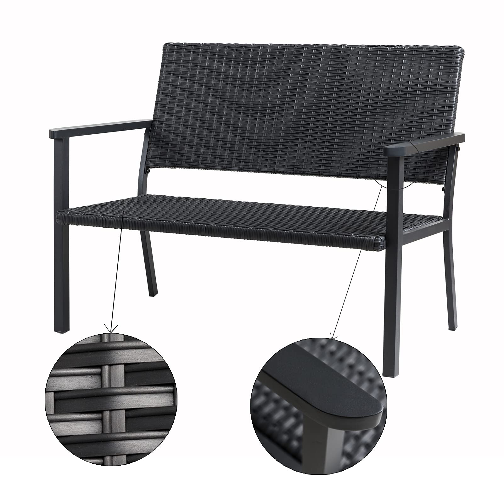 Outdoor Loveseat Bench Chair - All-Weather Wicker & Metal Frame Patio Furniture for Porch, Garden, Backyard - Perfect for Relaxing, Entertaining & Outdoor Dining