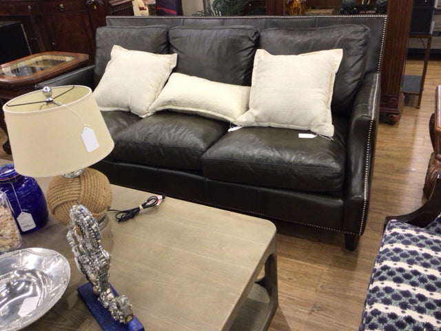 Bernhardt Furniture Modern Black Sofa with Silver Nailhead Trim - Luxury Living Room Seating for Home & Office Decor