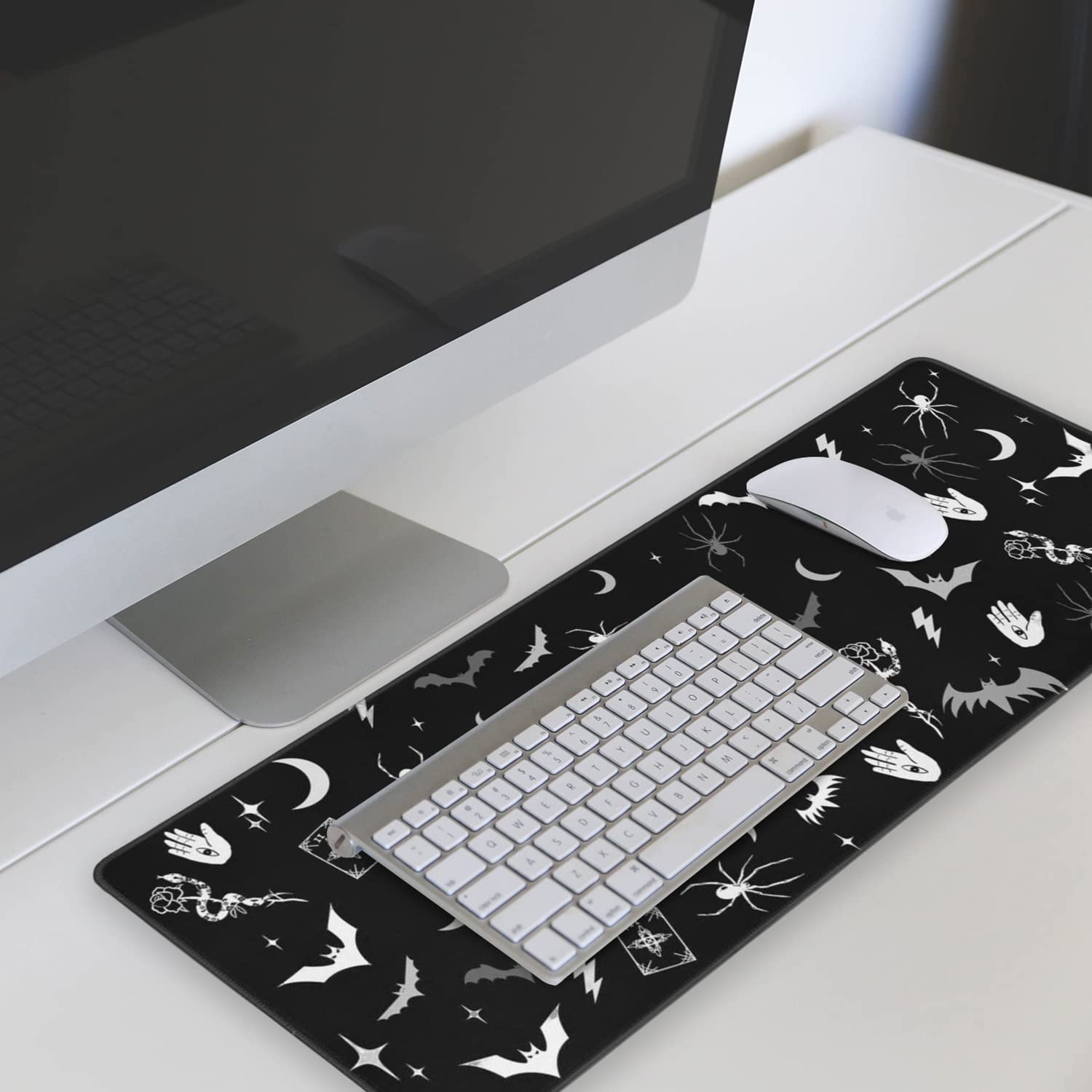 Gothic XL Gaming Mouse Pad - Black & White Spider Bat Design, Large Extended Mouse Mat (31.5x11.8 Inch) for PC & Laptop - Perfect for Halloween Decor, Goth Desk Accessories & Gaming Setup