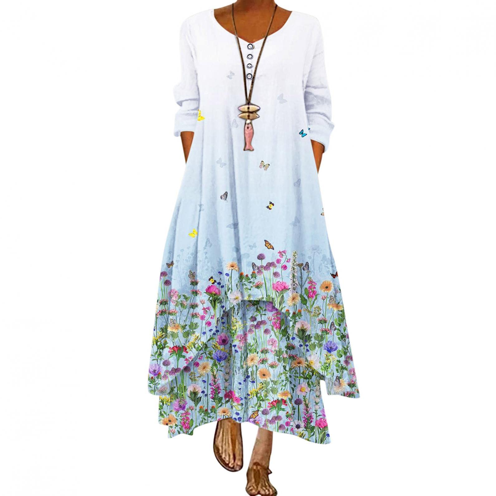 Plus Size Floral Maxi Dress for Women - Loose Bohemian Summer Beach Caftan with Pockets | Perfect for Vacations, Pool Parties & Casual Outings