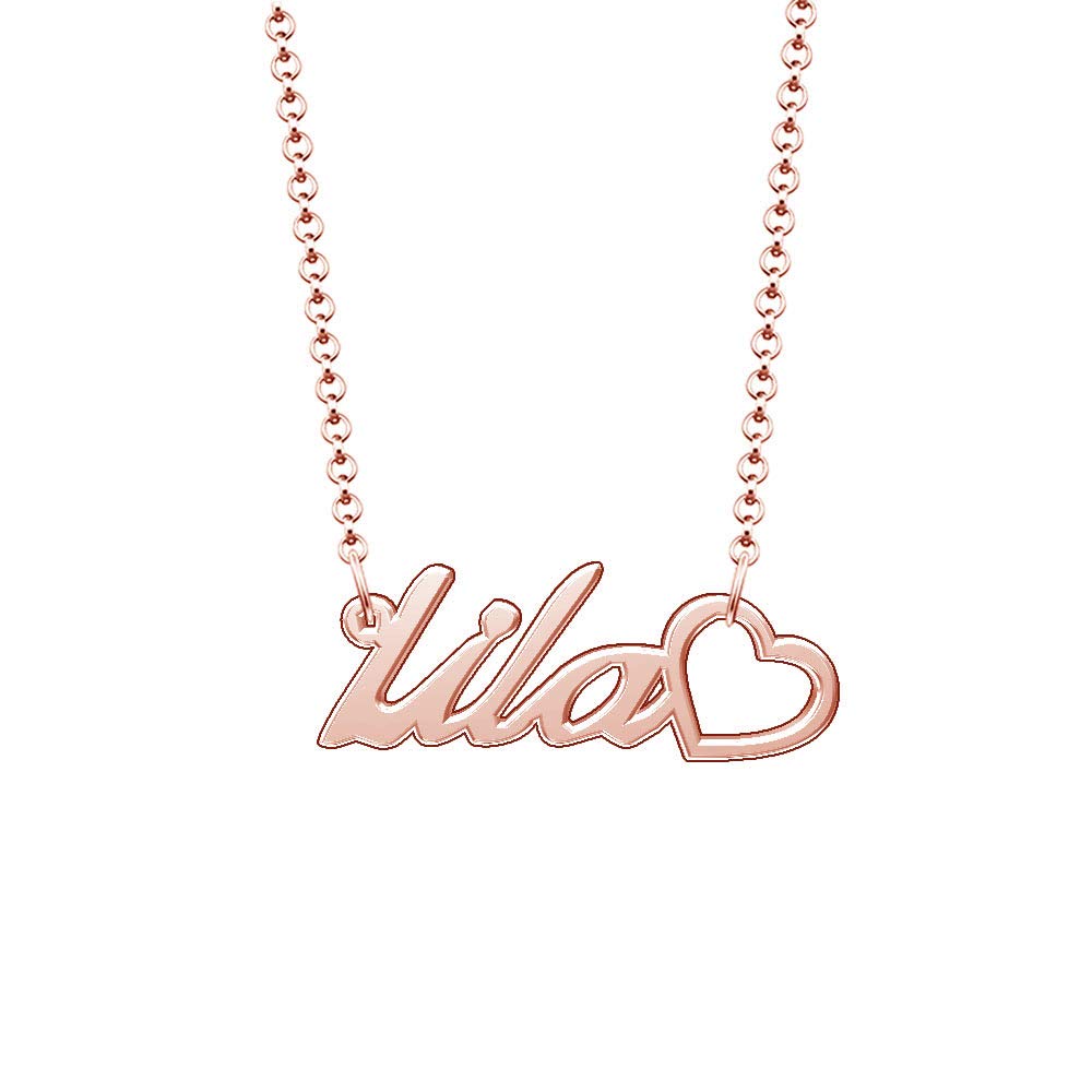 Personalized Rose Gold Plated Heart Name Necklace - Custom Engraved Jewelry Gift for Women, Mom, Girlfriend | Valentine's Day, Anniversary, Birthday Present