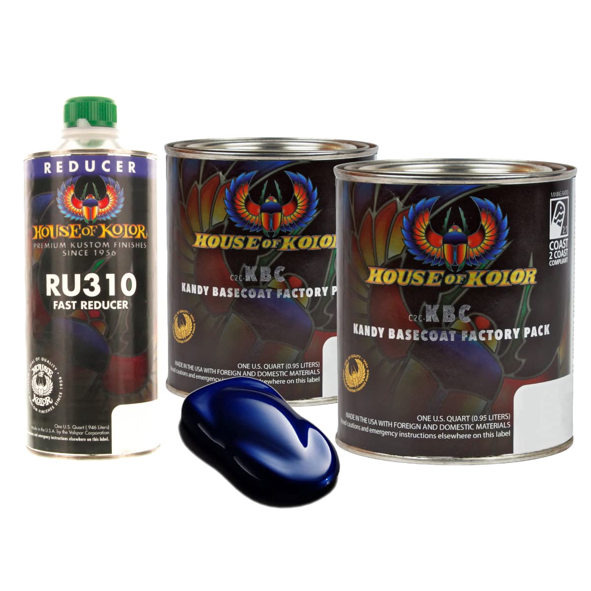 House of Kolor C2C-KBC04 Oriental Blue Kandy Basecoat 2 Quart Kit with Fast Reducer - Premium Automotive Paint for Custom Cars, Motorcycles & Hot Rods - Perfect for Show-Quality Finishes & Restoration Projects