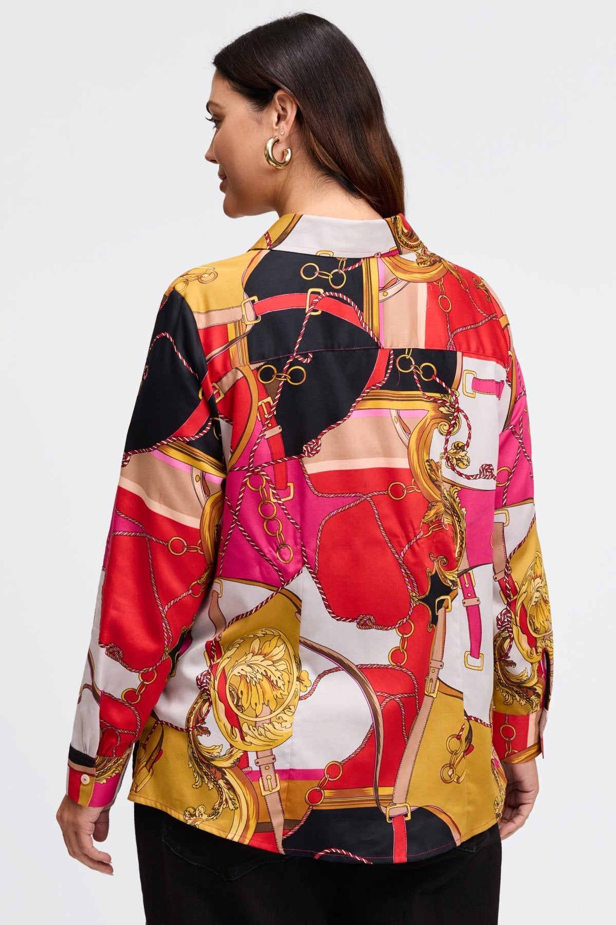 Luna Plus Stylish Buckle Scarf Print Long Sleeve Blouse for Women | Fashionable Office & Casual Wear | Perfect for Work, Dates, and Everyday Outfits