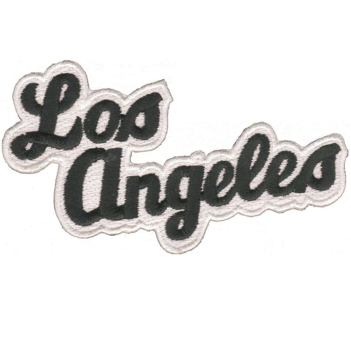 Los Angeles California Iron On Patch - Black & White Script Design for Jackets, Bags & DIY Crafts