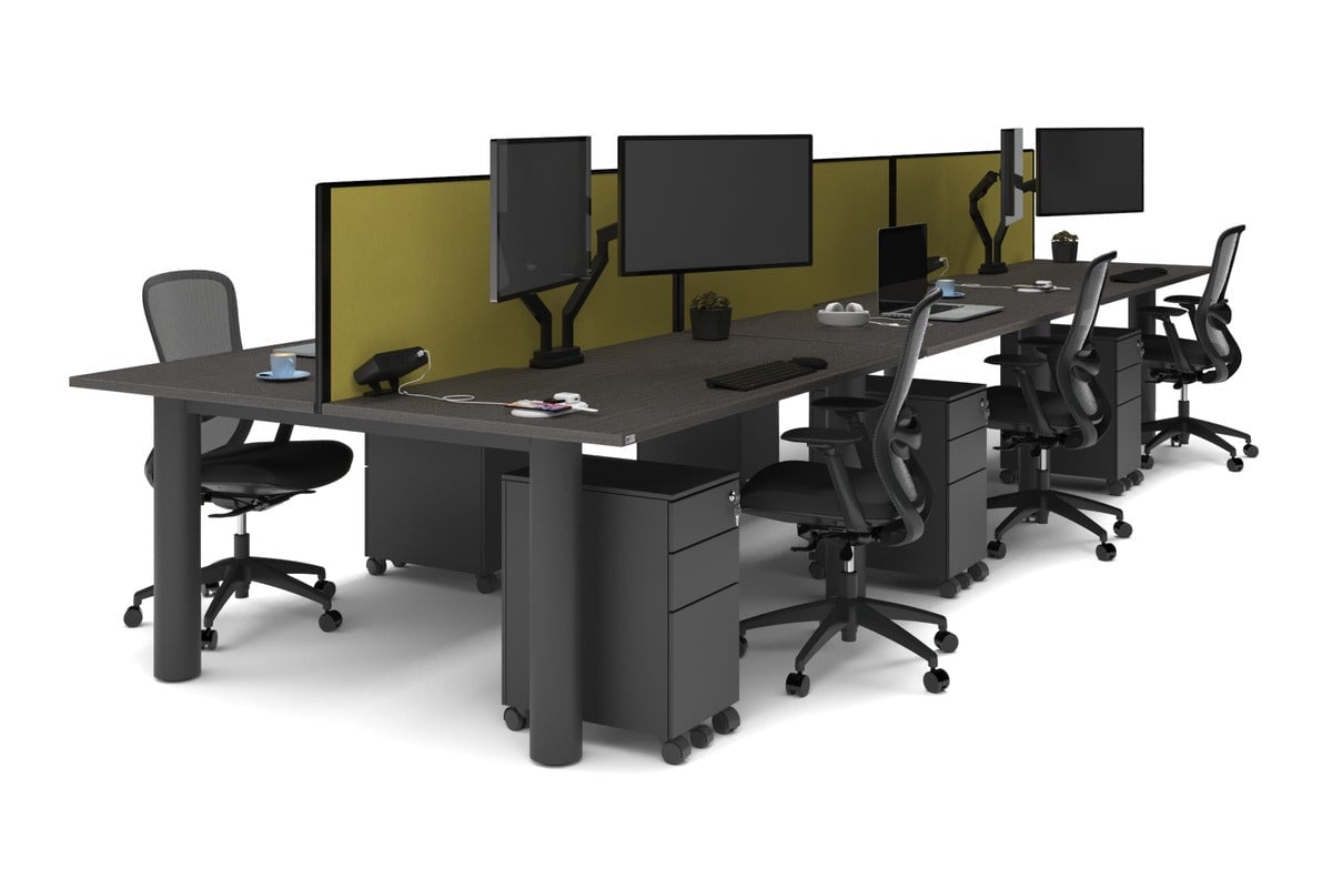 Quadro Cylinder Leg 6-Person Office Workstation Desk - 1600L x 800W with Cable Management Scallop - Perfect for Open Office Layouts & Collaborative Workspaces