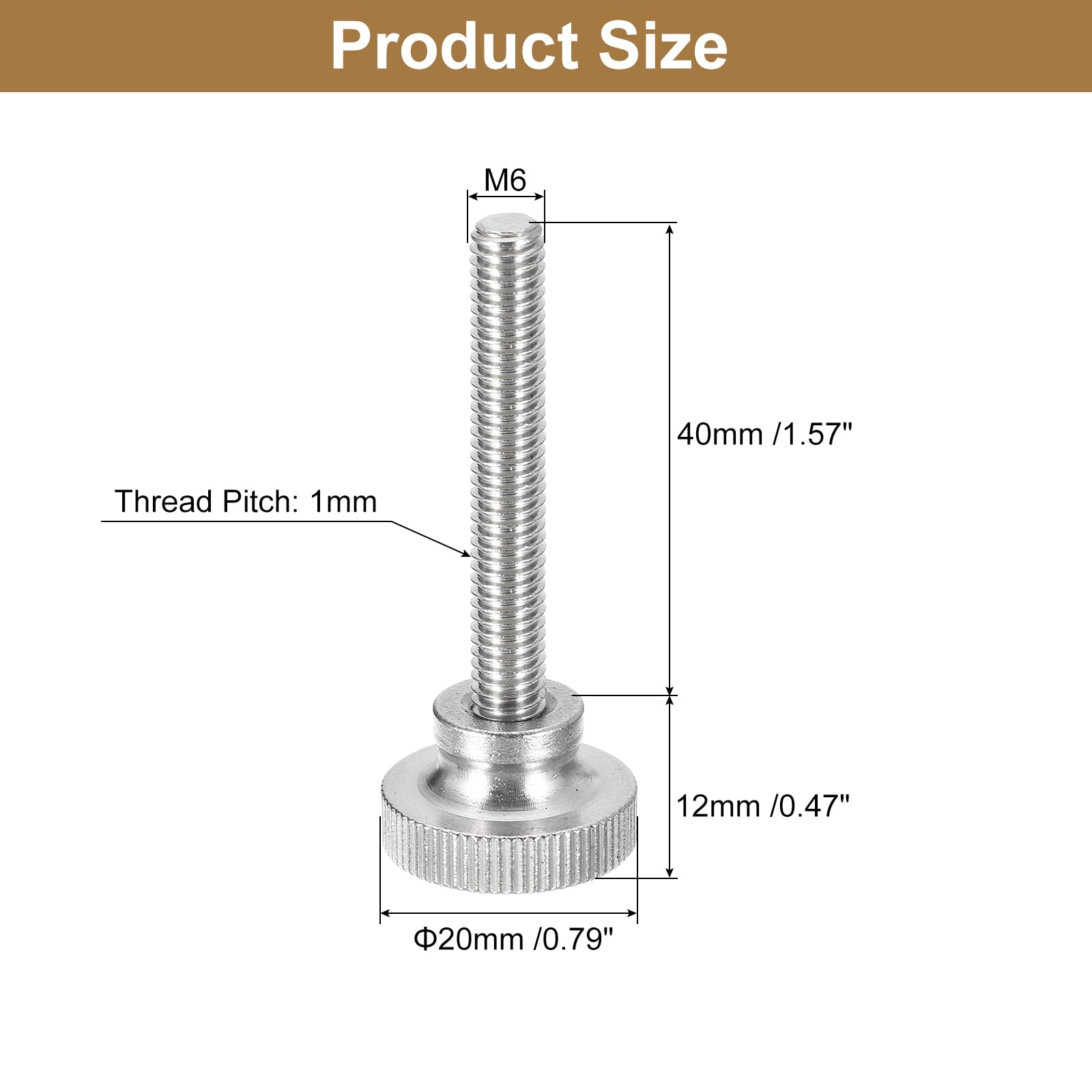 304 Stainless Steel M6x40mm Knurled Thumb Screws 5pcs - for DIY & Furniture Assembly