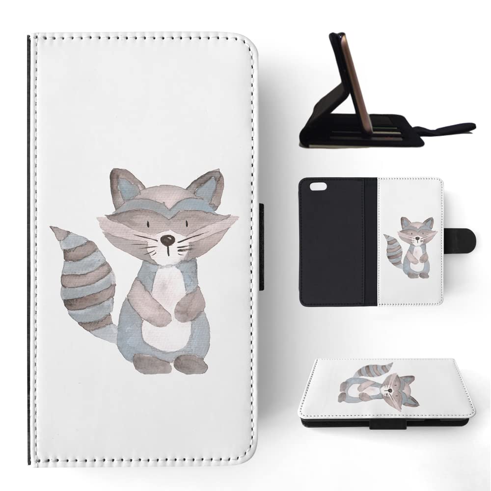 Adorable Watercolor Raccoon Flip Wallet Phone Case for Apple iPhone 6/6S - Stylish Protective Cover with Card Slots | Perfect for Everyday Use, Travel & Hands-Free Convenience