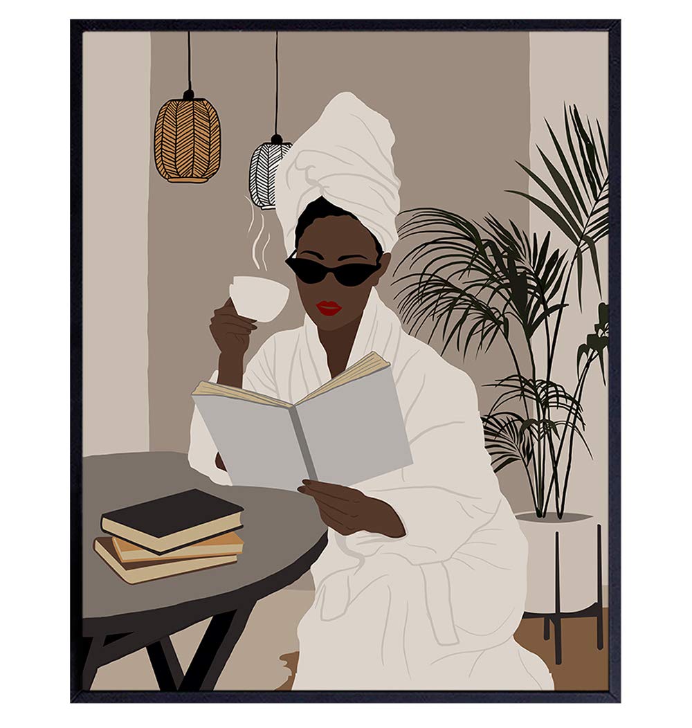 Minimalist African American Wall Art - Abstract Black Woman Bathroom Decor for African American Women - Mid-Century Modern Black Wall Art for Bathroom, Living Room & Bedroom