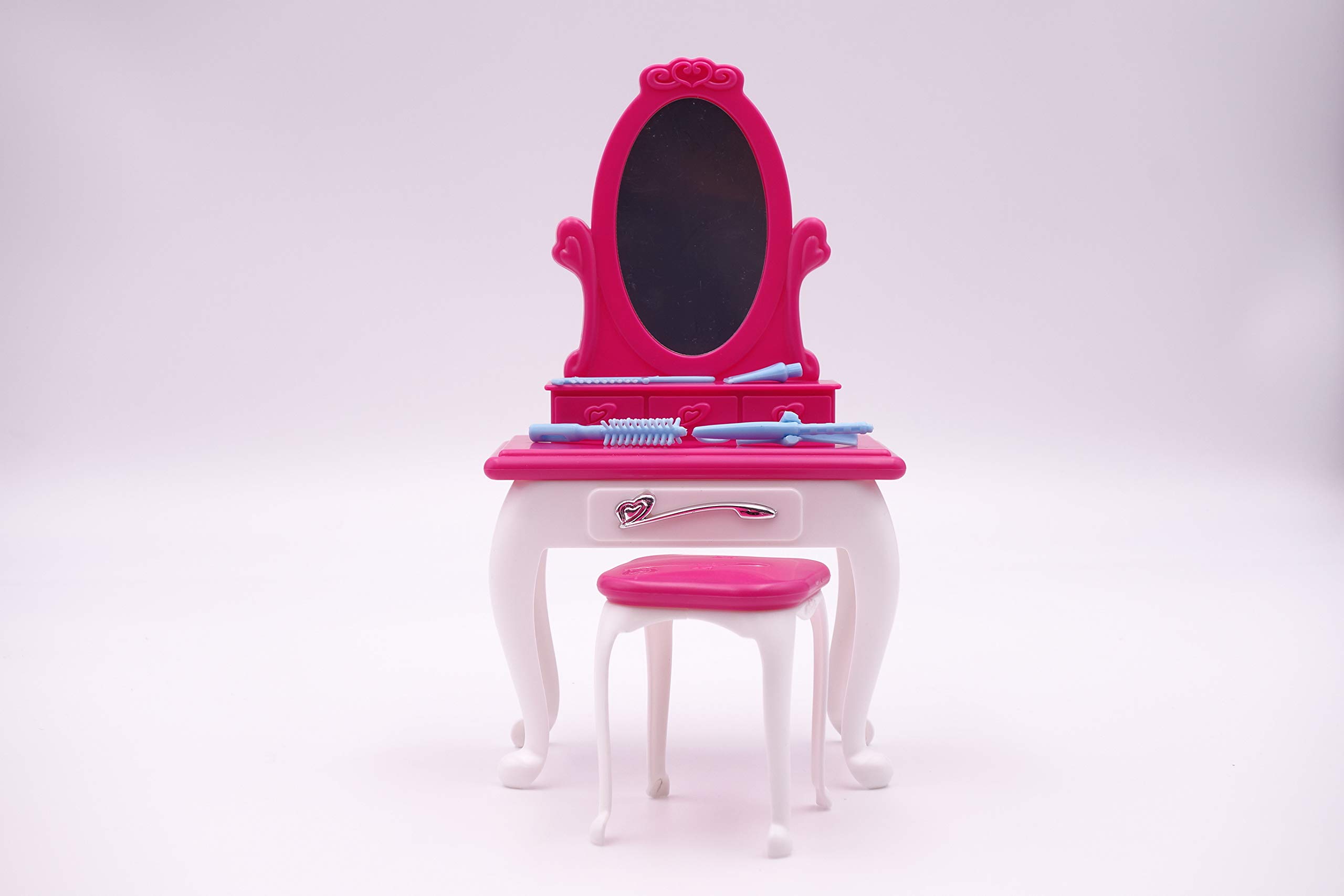 Gloria Dollhouse Bedroom & Vanity Play Set for Girls - Pink Makeup Table & Furniture (No. 3014) | Perfect for Pretend Play, Room Decor & Doll Accessories