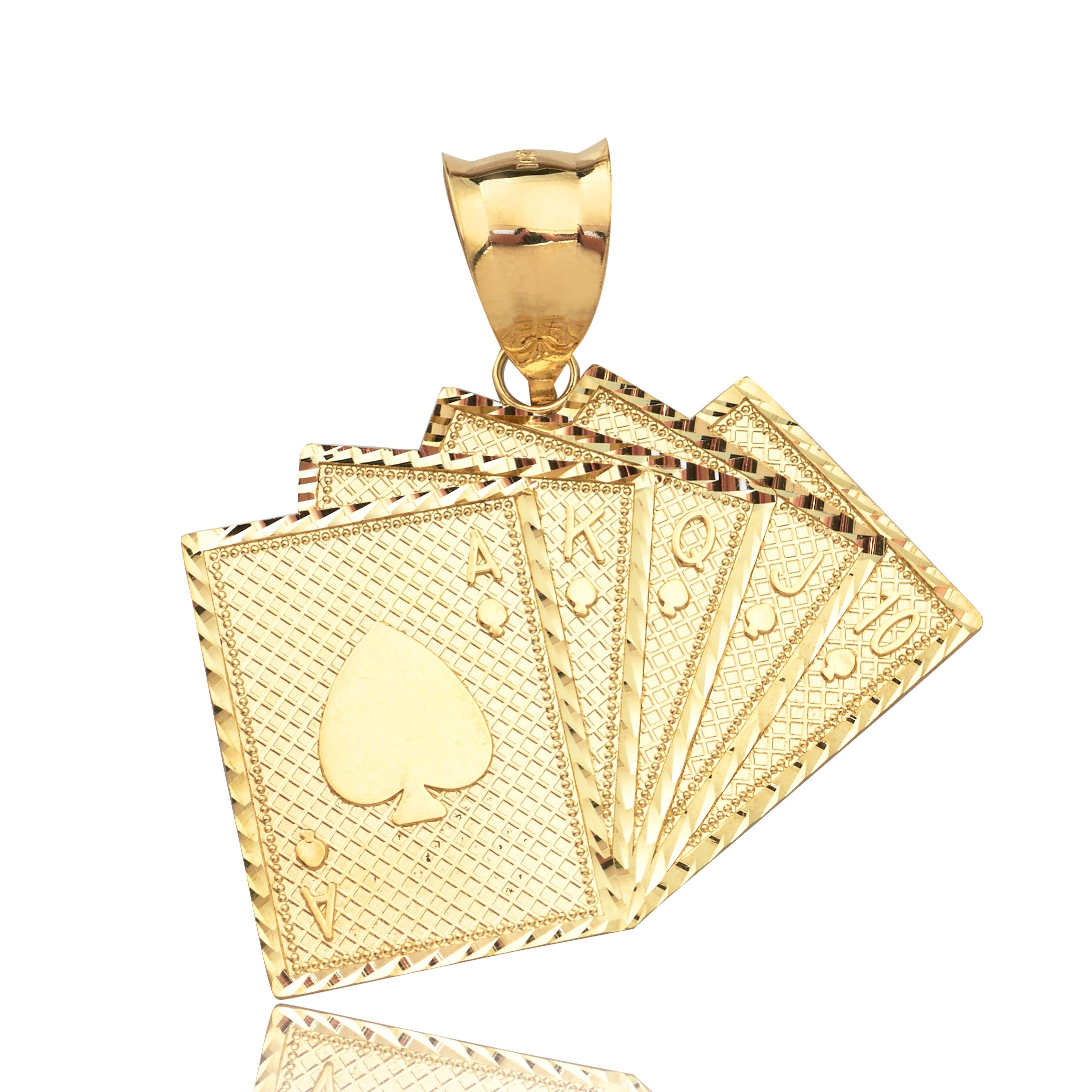 10K Yellow Gold Straight Flush Poker Cards Charm Pendant - 1.27