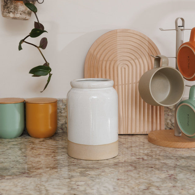 Idilica Stoneware Utensil Holder - Cream Kitchen Organizer for Spoons, Forks & Cooking Tools - Perfect for Countertop Storage & Home Decor