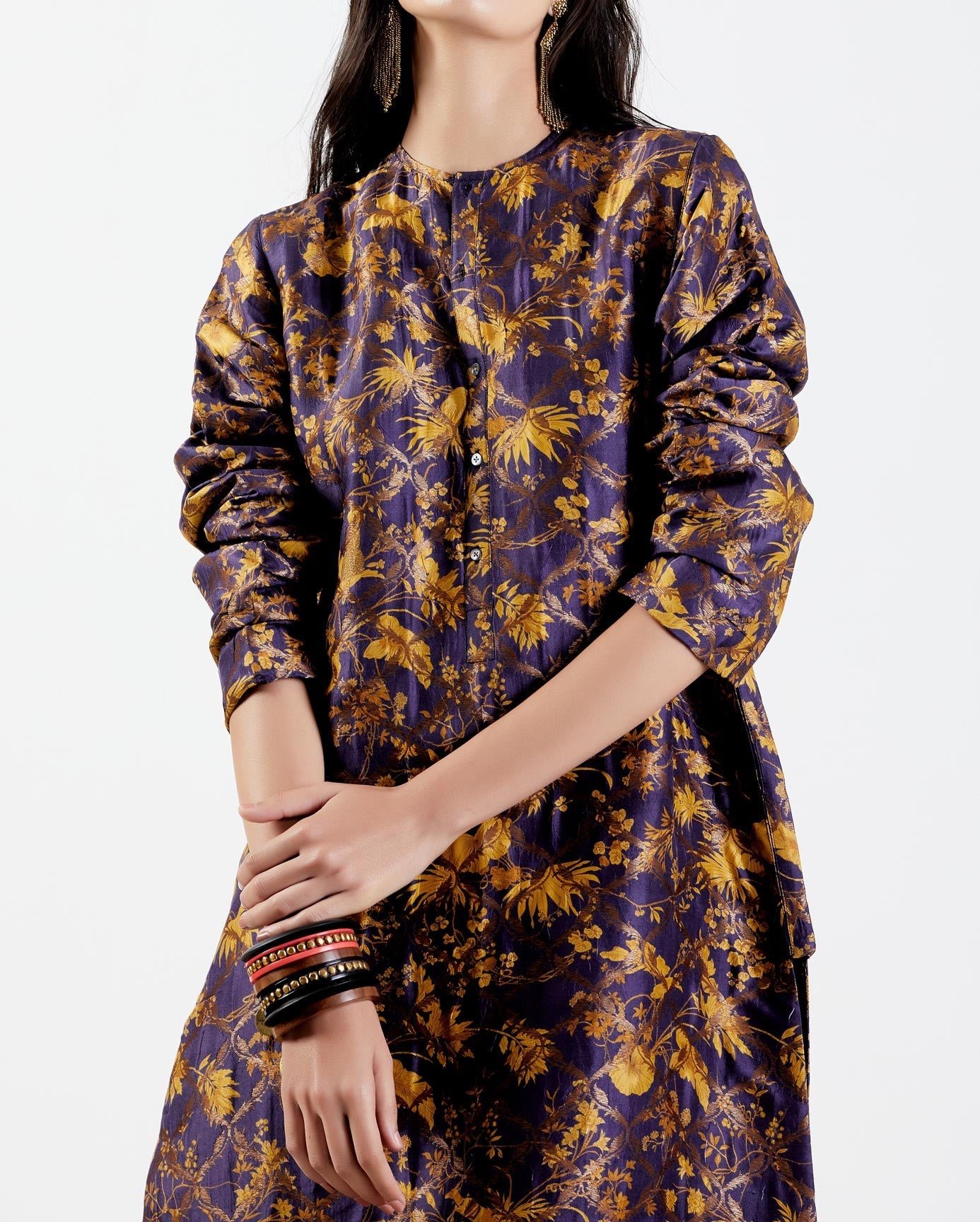 Bade Miyan Kurta Silk Brocade Gold - Premium Indian Men's Kurta for Festivals & Weddings - Perfect for Diwali, Eid & Special Occasions