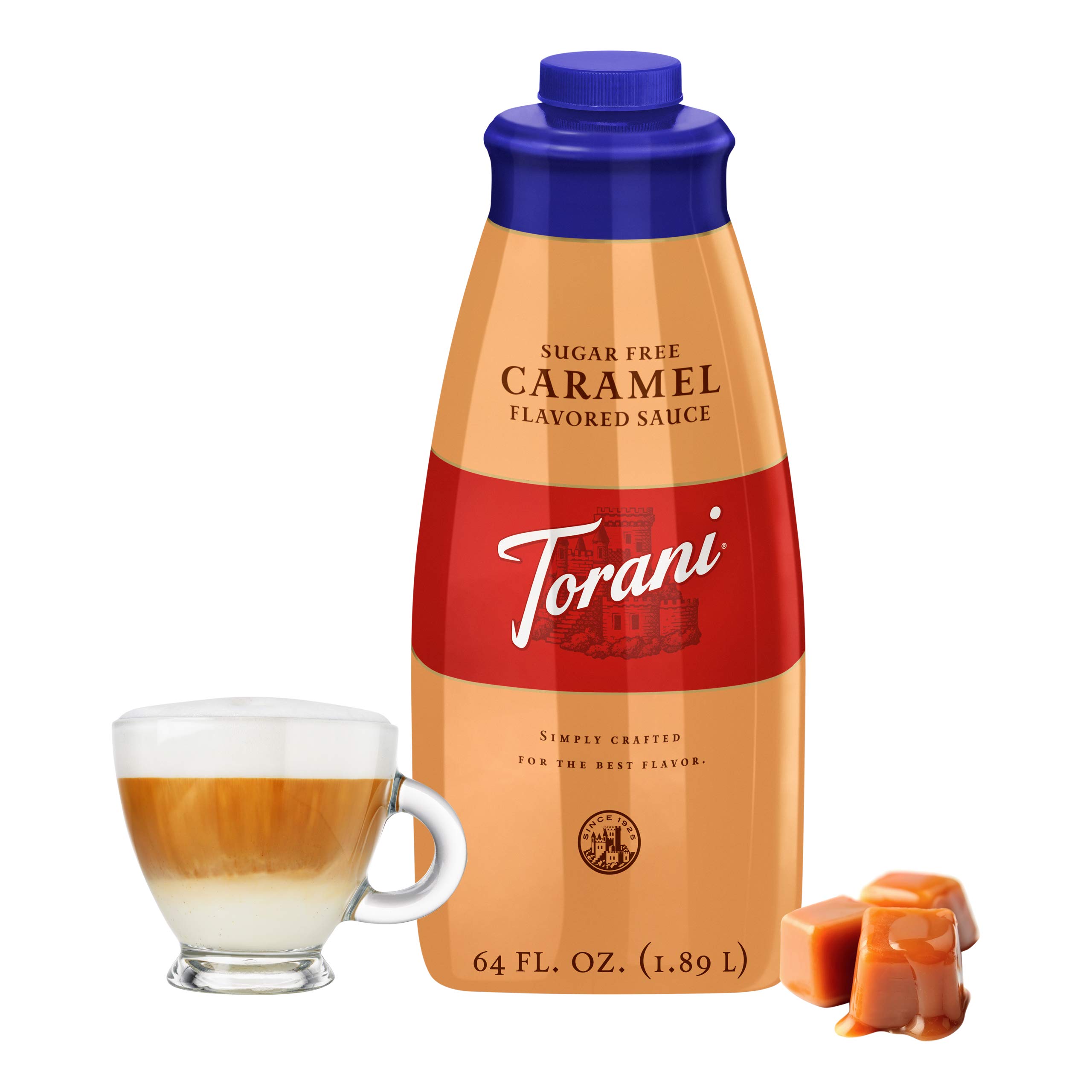 Torani Sugar Free Caramel Sauce - 64 Oz (1.89L) | Keto-Friendly, Low-Calorie Syrup for Coffee, Desserts & Baking | Perfect for Diabetics & Weight Loss