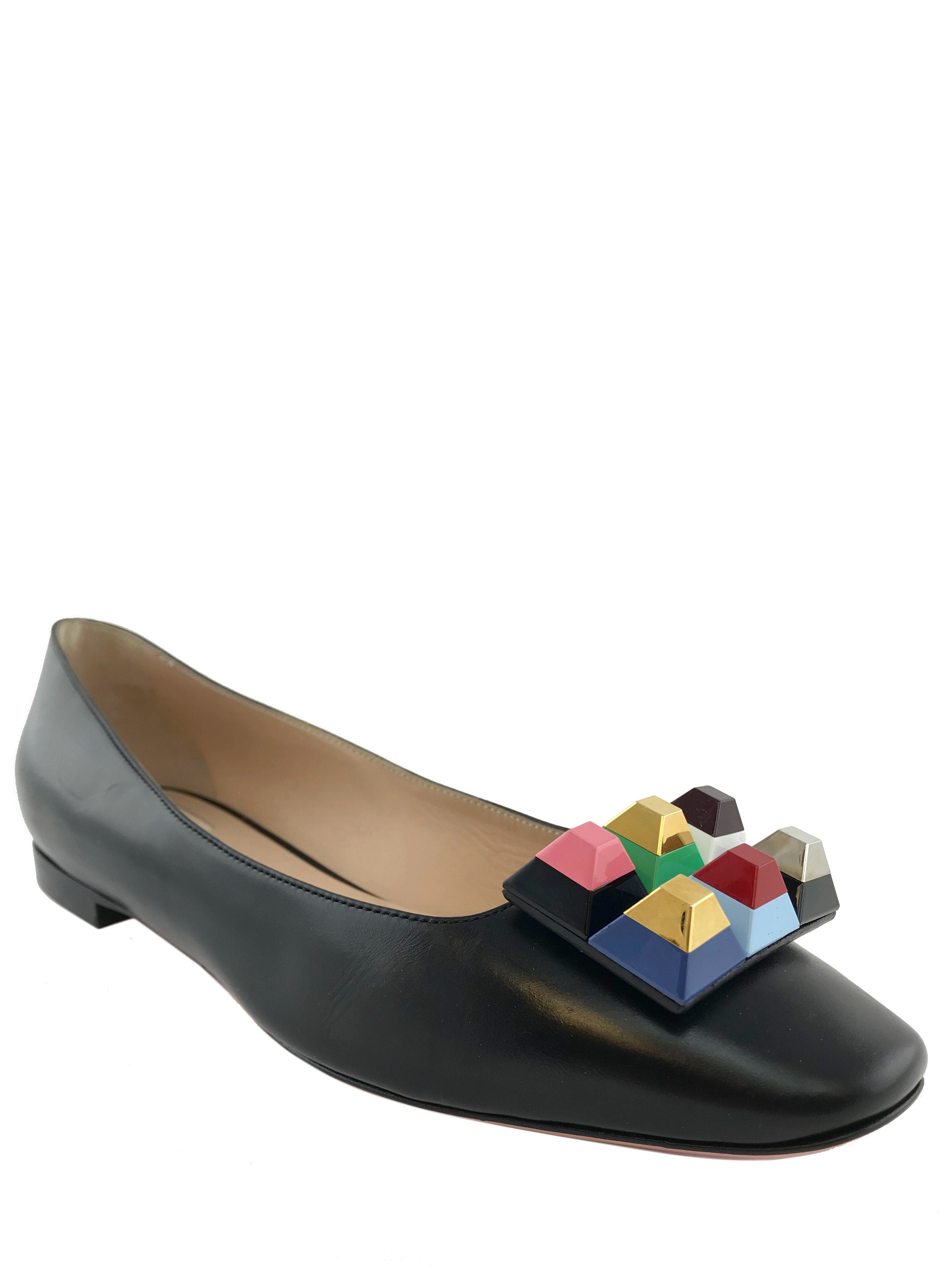 Fendi Rainbow Studded Leather Skimmer Flats Women's Size 10 | Fashionable Comfortable Ballet Flats for Casual Wear & Everyday Outfits