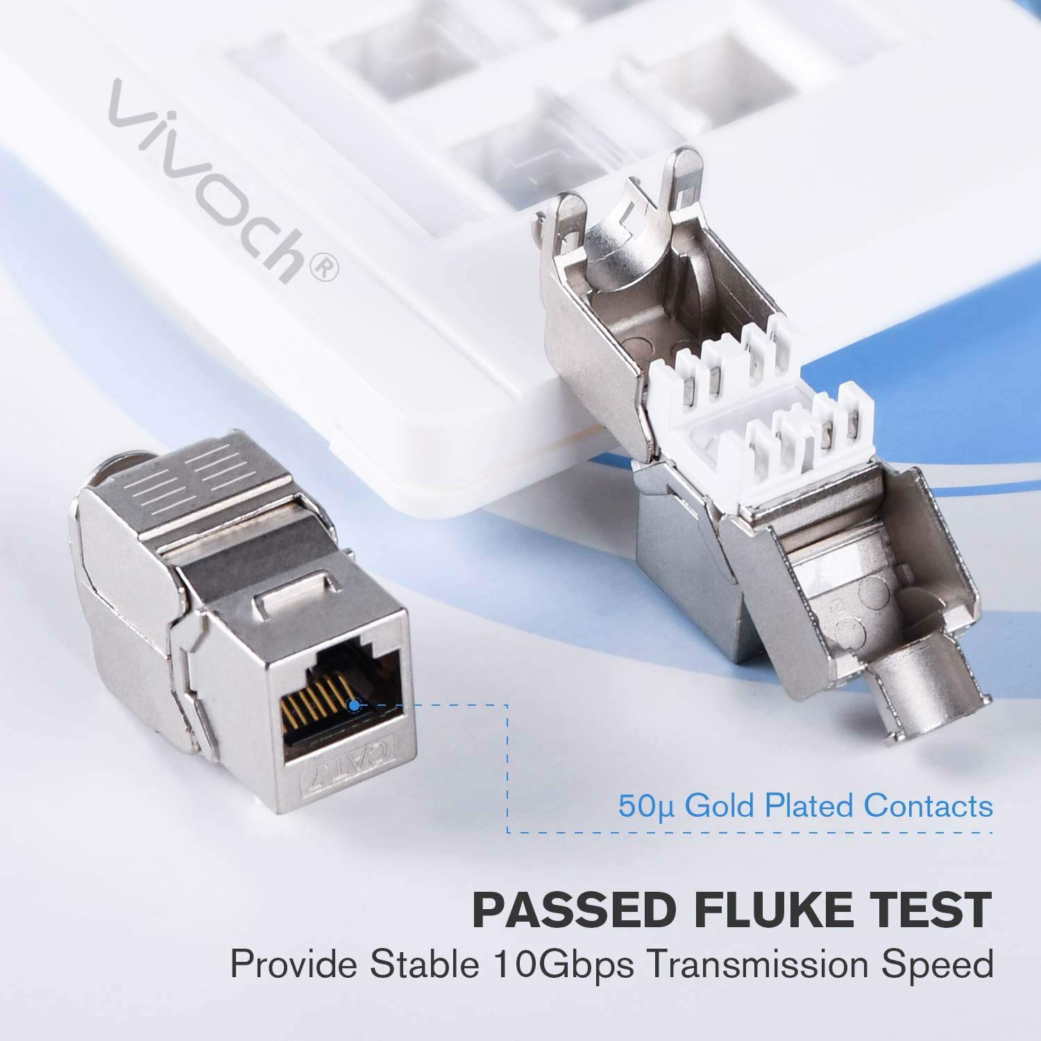 10-Pack Cat7 Keystone Jack - Shielded RJ45 FTP Tool-Less Zinc Alloy Modular Jack Adapter for 10G Ethernet - Perfect for Home/Office Network Setup & Server Rooms
