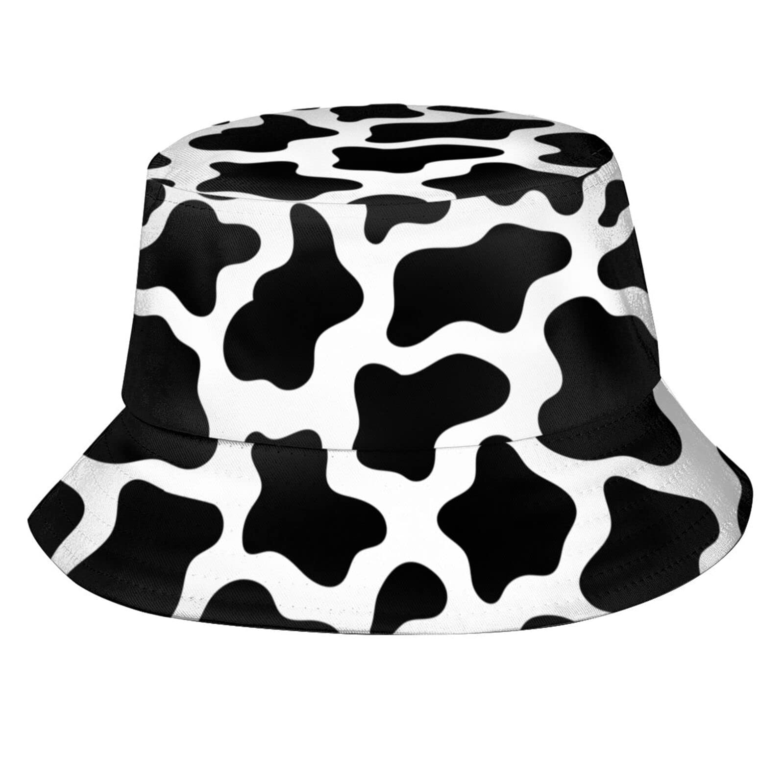 Cow Print Bucket Hat for Women & Men - Packable Wide Brim Summer Sun Hat - Fashionable Animal Print Fisherman Cap for Beach, Travel & Outdoor Activities
