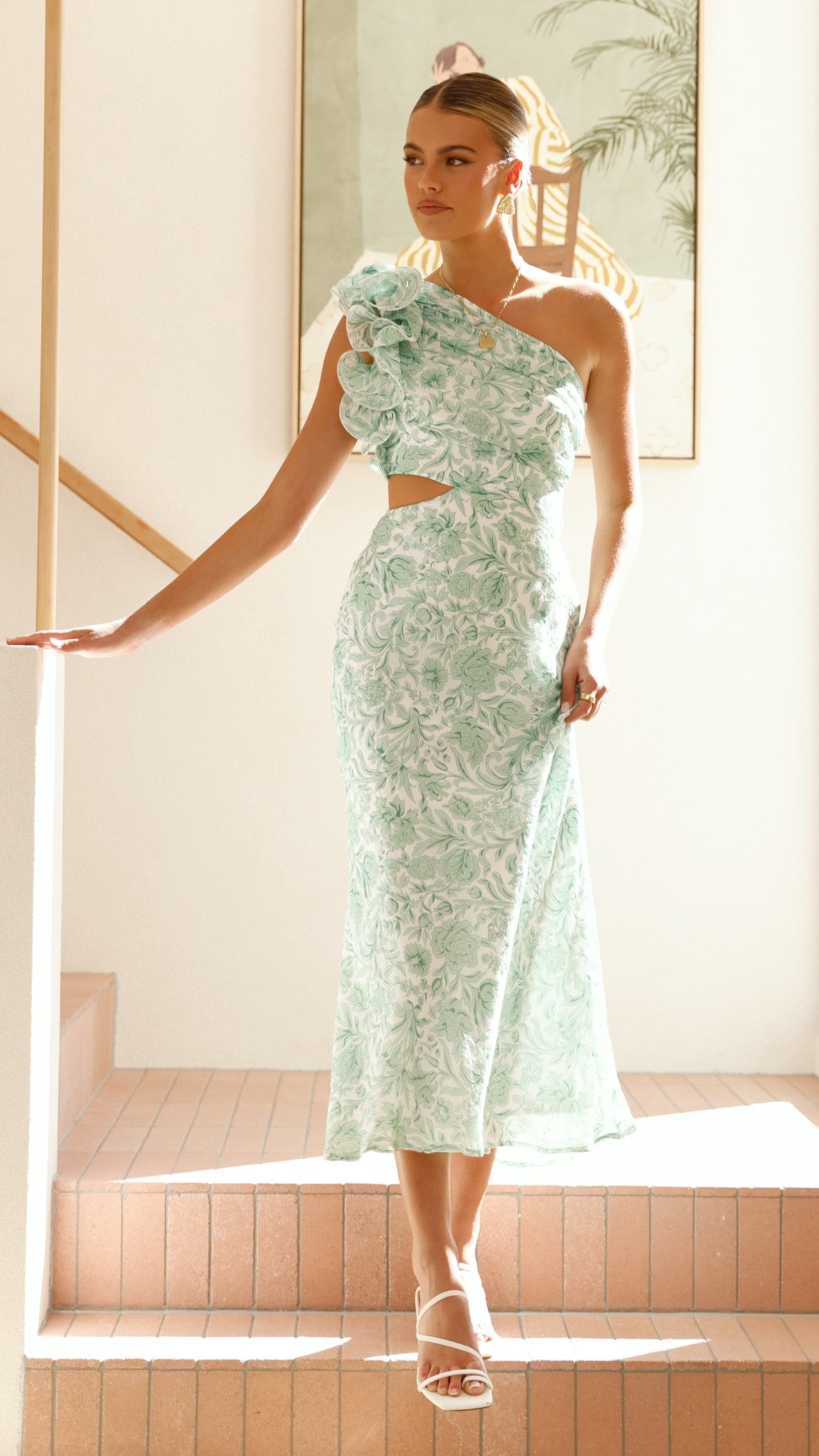 Amina Maxi Dress - Green Floral Print Long Summer Dress for Women | Perfect for Beach Vacations, Garden Parties & Date Nights