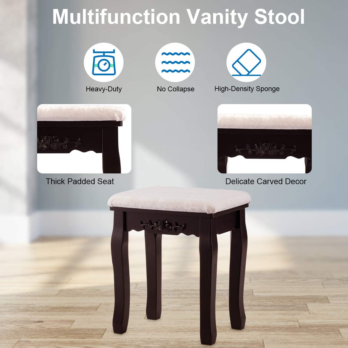 Giantex LED Makeup Vanity Table with Adjustable Brightness & 3 Light Modes - 10 LED Lights, Rotatable Mirror, 4 Drawers & Cushioned Stool - Dressing Table for Bedroom, Home Decor & Beauty Salon (Espresso) - Perfect for Makeup Application, Skincare Routine & Hair Styling