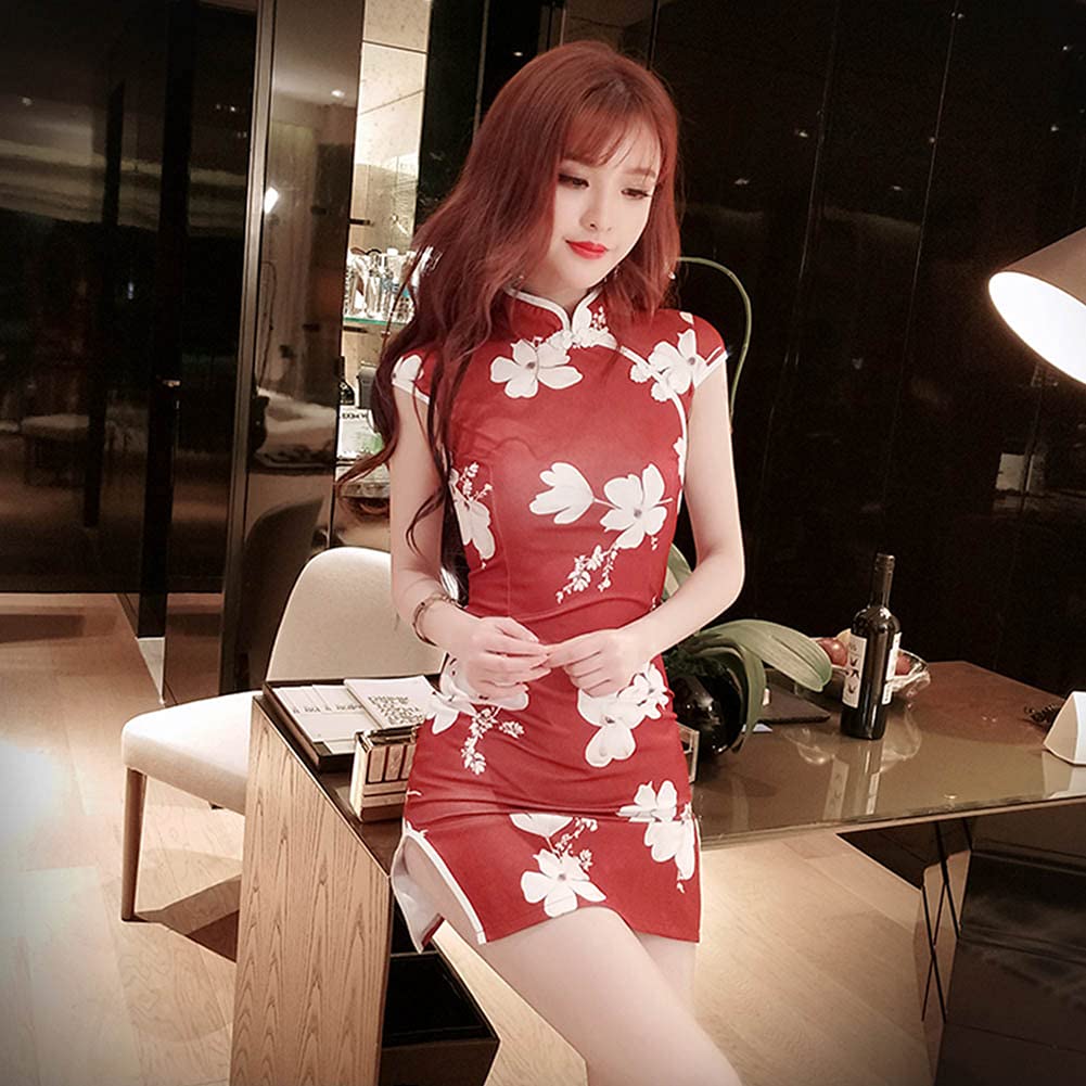 Elegant Floral Print White Bodycon Qipao Dress - Lace Trim Sleeveless Keyhole High Slit Mini Cheongsam for Women | Perfect for Cocktail Parties, Weddings, and Special Occasions