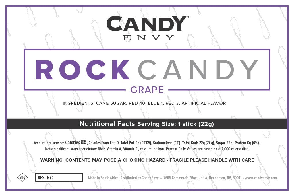Dark Purple Grape Flavored Rock Candy Sugar Sticks - 36 Individually Wrapped - Perfect for Birthday Parties, Baby Showers & Candy Buffets