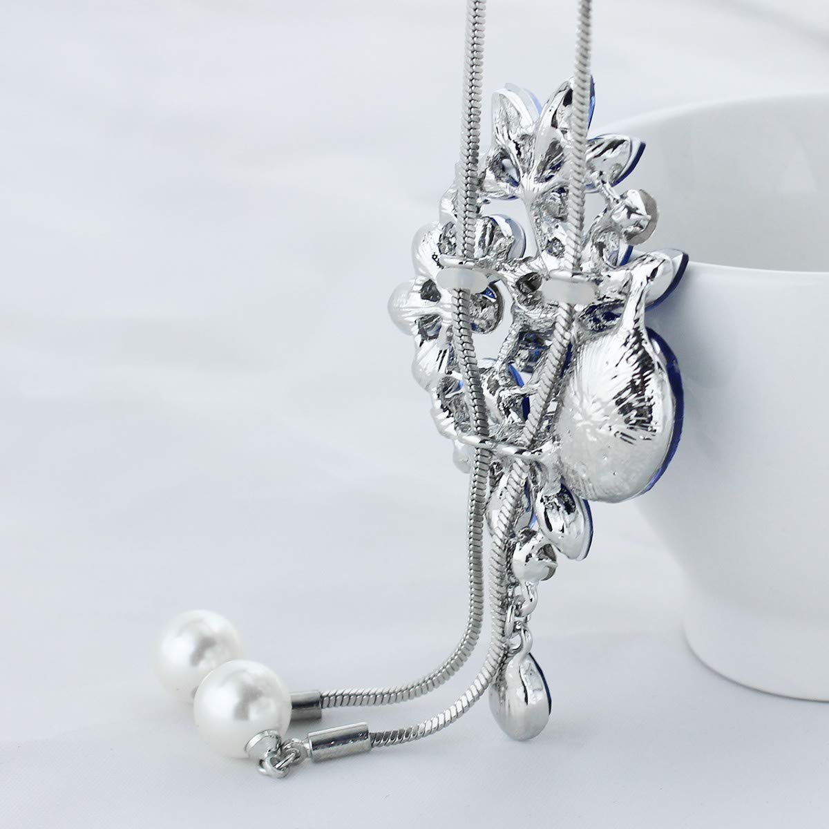 Elegant Flower Leaf Crystal Pendant Long Chain Necklace for Women | Bohemian Sweater Necklace | Handmade Crystal Jewelry Gift | Perfect for Weddings, Parties & Everyday Wear
