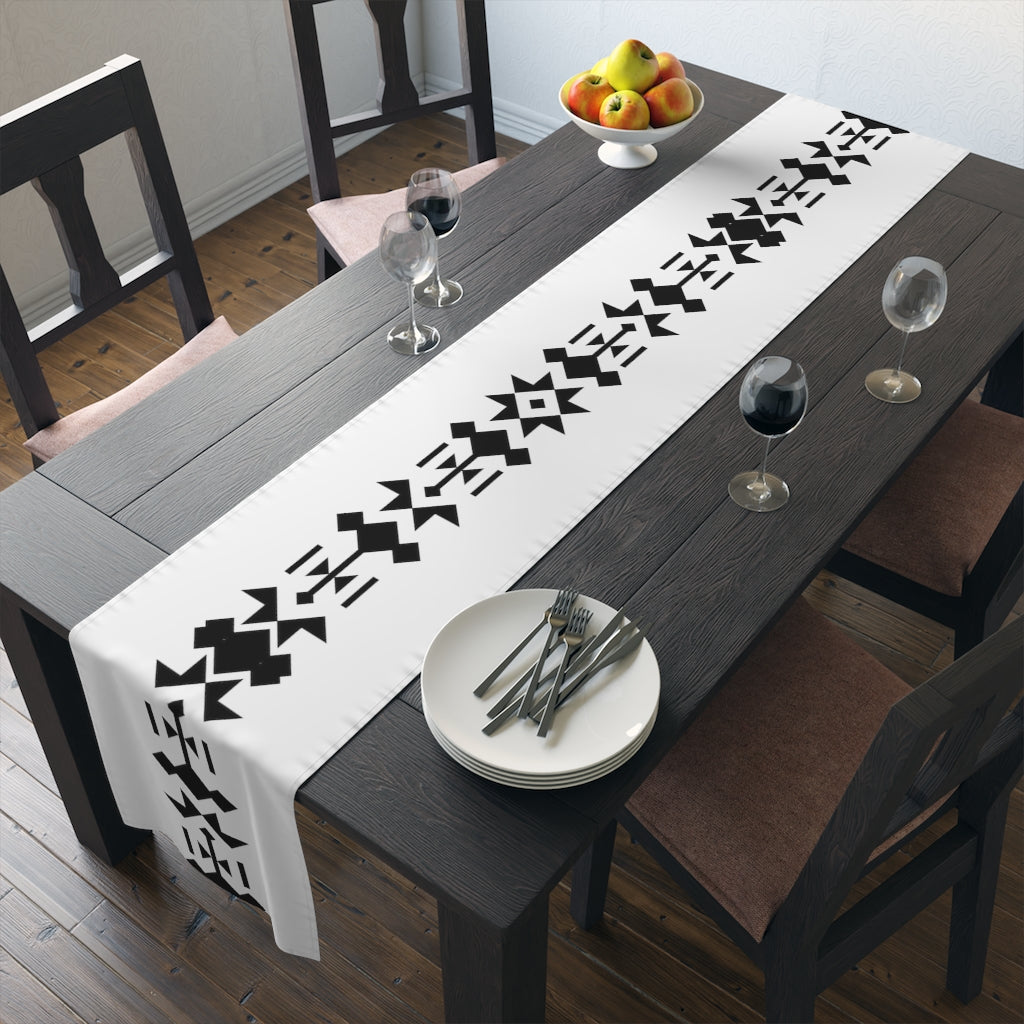 Southwestern Contemporary Table Runner - Cotton & Polyester Blend in White & Black Bohemian Style - Perfect for Dining Tables, Kitchen Islands, and Farmhouse Decor