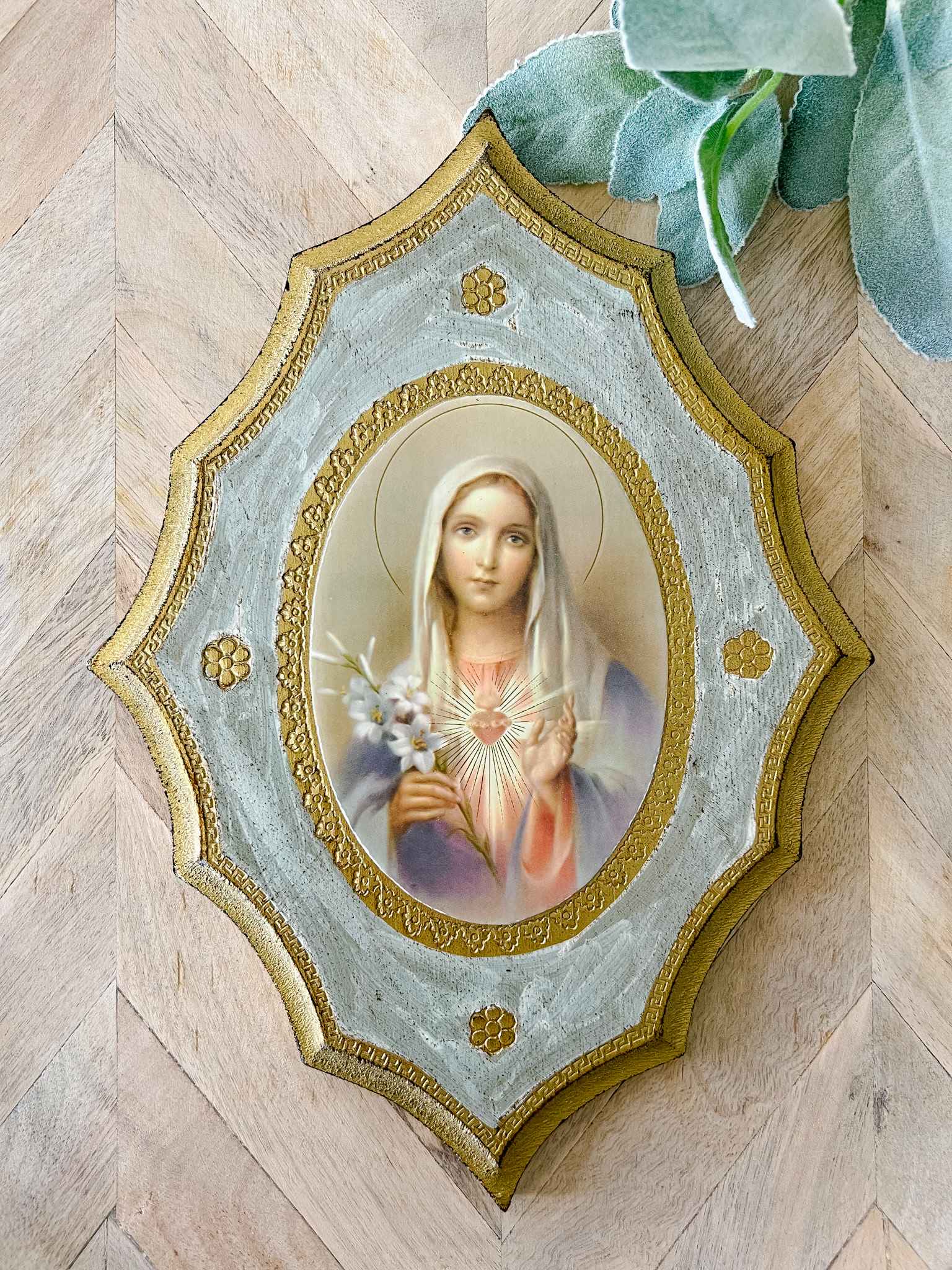 Beautiful Florentine Plaque of Immaculate Heart of Mary - Religious Home Decor for Catholic Devotion & Prayer Spaces