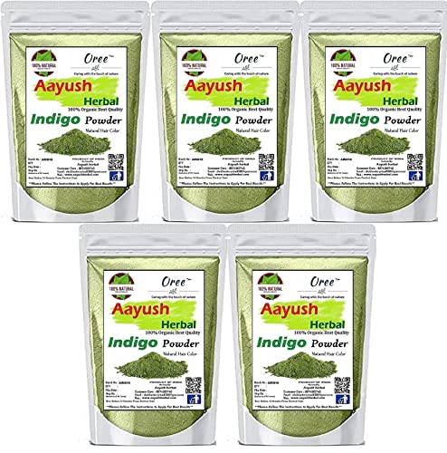 Organic Indigo Leaf Powder for Natural Hair Color - 100% Pure & Chemical-Free (50g x 5 Pack) | DIY Henna Hair Dye, Gray Coverage & Ayurvedic Hair Treatment