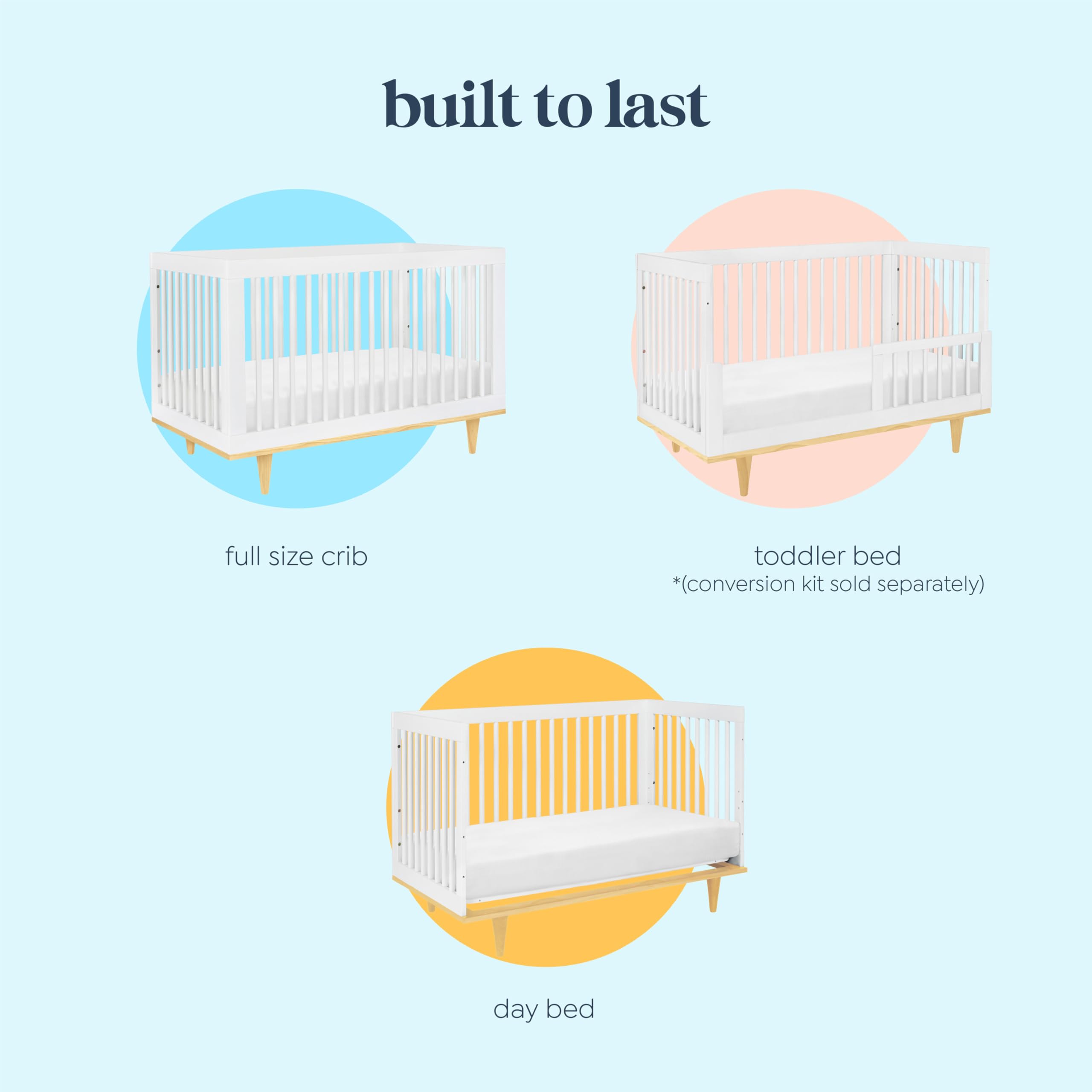 DaVinci Marley 3-in-1 Convertible Baby Crib to Toddler Bed & Daybed - GREENGUARD Gold Certified, 4 Adjustable Mattress Heights, Durable White Finish with Natural Wood Legs - Perfect for Nursery, Bedroom Transition & Guest Room Use