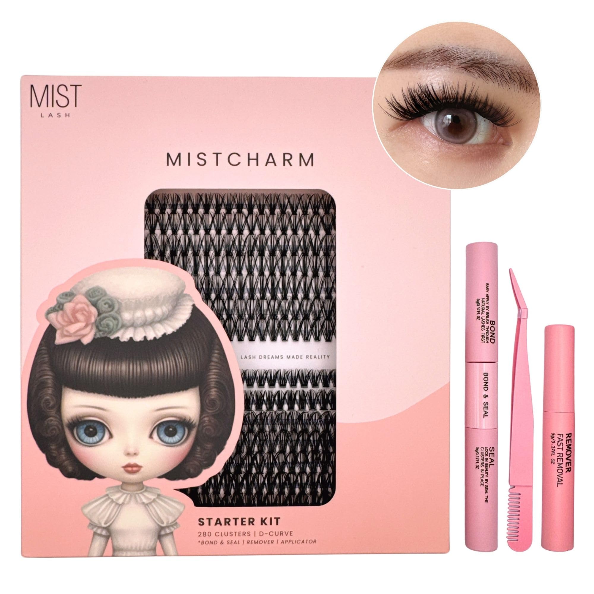 Professional MISTCHARM 280pcs 4-in-1 DIY Lash Extension Kit – 10-16mm, 30D-40D, 0.07D, D Curl Individual Eyelash Clusters with Bond, Seal, Remover & Applicator | Perfect for Salon, Home Use & Party Makeup