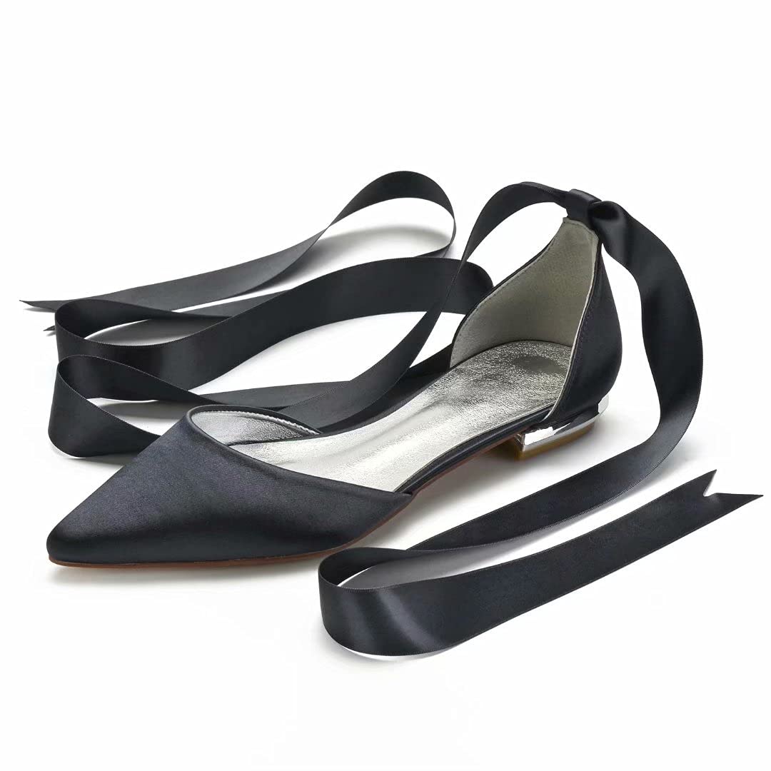 LLBubble Satin Bridal Wedding Flats for Women - Pointed Toe Formal Dress Shoes for Bride & Bridal Party (Style 5047-65) | Perfect for Wedding Ceremonies, Receptions & Formal Events