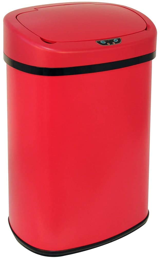 13 Gallon Automatic Touchless Trash Can - Stainless Steel Sensor Waste Bin with 50L Capacity, Hands-Free Motion Sensor Lid for Kitchen, Office, Bedroom, Bathroom & Living Room - Perfect for Hygienic Waste Disposal in Home and Commercial Spaces (Red)