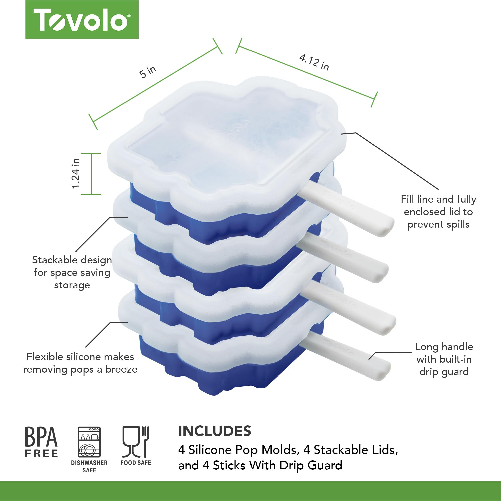 Tovolo Silicone Popsicle Molds with Sticks (4-Pack, Truck Design) - Reusable Ice Pop Molds for Homemade Flavored Ice Pops, Frozen Snacks & Healthy Treats - Stackable Popsicle Maker with Lid, Dishwasher Safe & BPA-Free - Perfect for Summer Parties, Kids Snacks & DIY Frozen Desserts