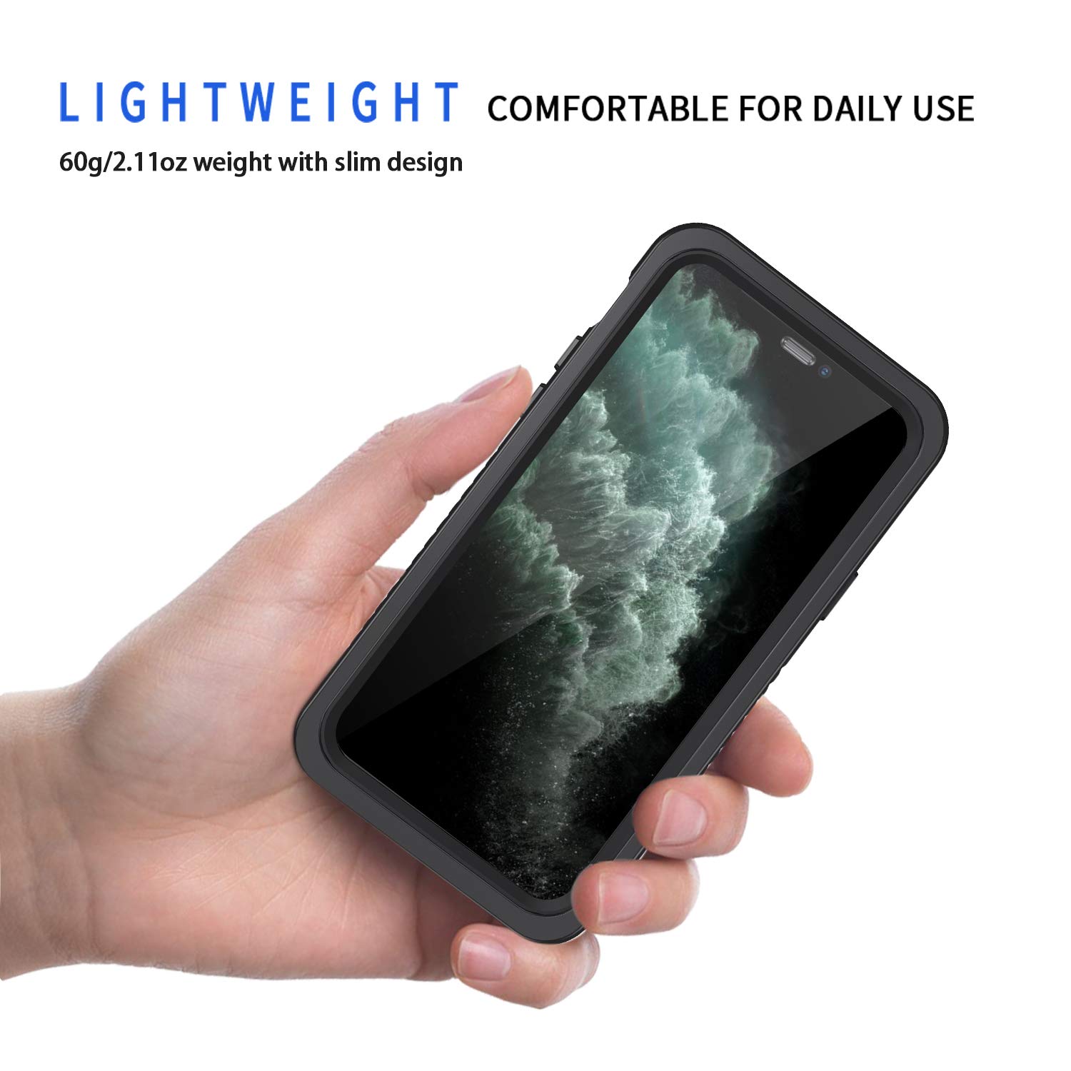 **Lanhiem iPhone 11 Pro Max Case - IP68 Waterproof & Dustproof Heavy Duty Full Body Protection with Built-in Screen Protector, Clear Back Phone Cover (Black) - Perfect for Outdoor, Sports & Extreme Activities**