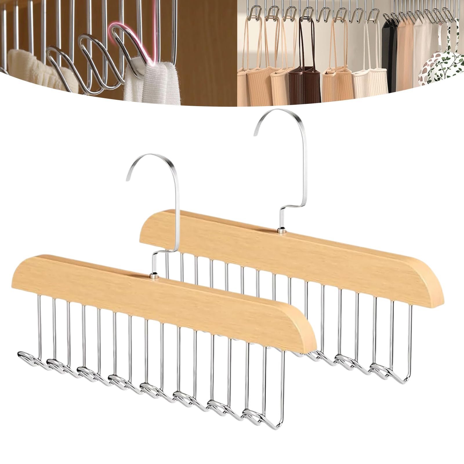 2-Pack Anti-Slip Multi Hook Coat Racks - 360° Swivel Belt Hanger with 8 Hooks for Closet Organizer - Perfect for Belts, Ties, Tank Tops, Bras & Scarves - Space-Saving Storage Solution for Bedroom, Closet or Dorm Organization