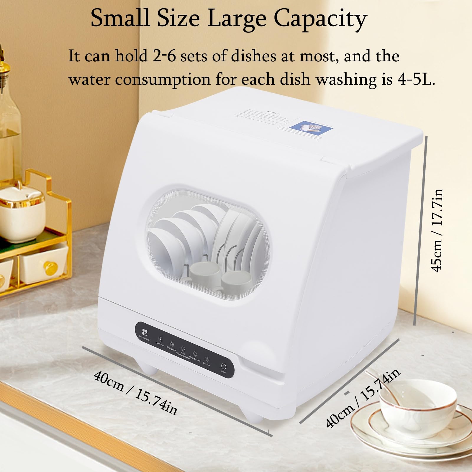 Portable Countertop Dishwasher with Built-in Water Tank - 1200W Compact Dishwasher with 5 Wash Programs & 360° Spray Arms for Deep Cleaning - Ideal for Small Apartments, Dorms, RVs, Boats & Camping - Perfect for Kitchenettes, Tiny Homes & Off-Grid Living