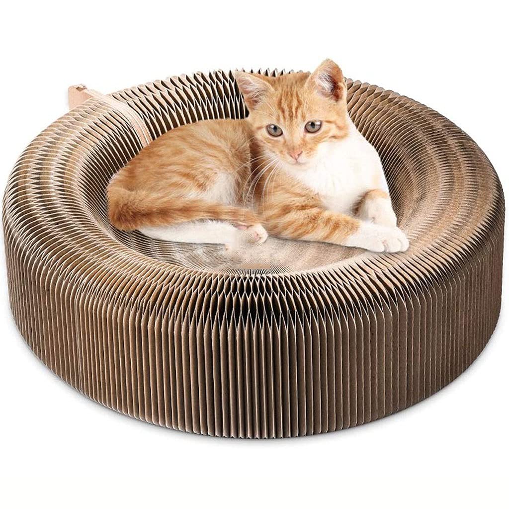 Premium Cat Tree with Scratching Board & Lounge Bed - Collapsible Folding Corrugated Paper Design - Durable Kitten Toy & Pet Supply for Indoor Cats - Perfect for Play, Rest & Climbing in Small Spaces