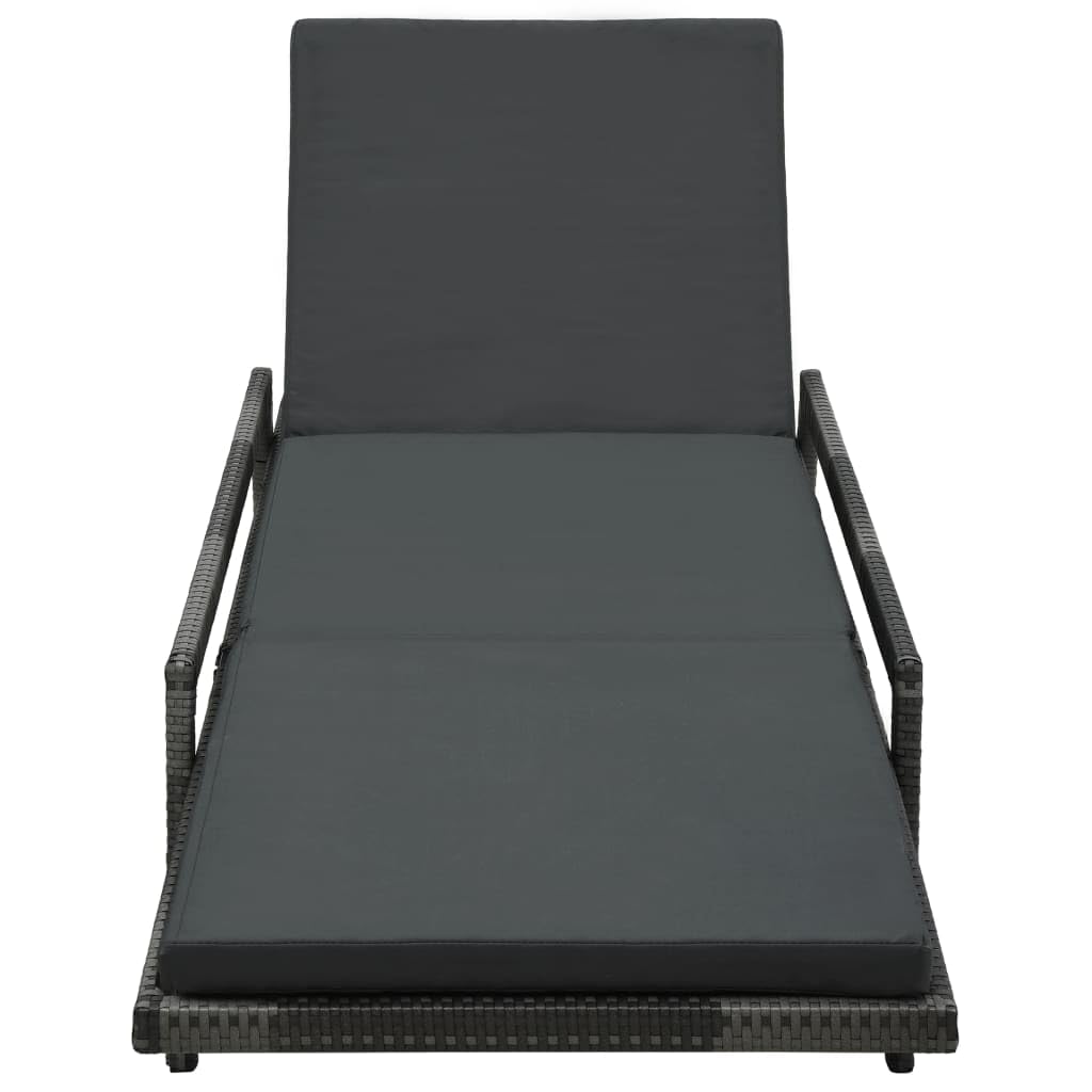 Adjustable Outdoor Sun Lounger with Removable Cushion - Weather-Resistant Gray Poly Rattan Lounge Chair for Patio, Poolside & Garden Relaxation - Perfect for Backyard, Beach & Outdoor Lounging